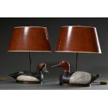 2 Lamps with "Decoy ducks" feet, wood coloured, electrified, h. 52cm