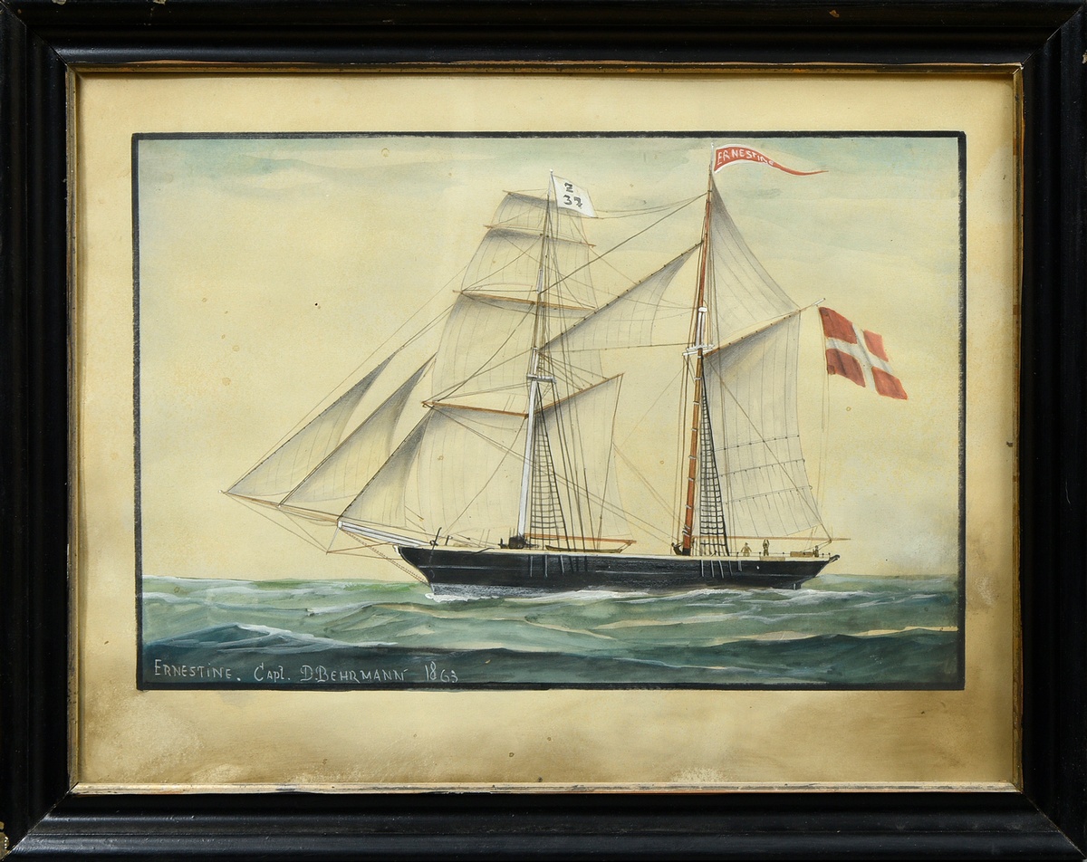 Captain's picture or ship's portrait "Ernestine, Capt. D. Behrmann" 1863, watercolour/gouache/paper - Image 2 of 3