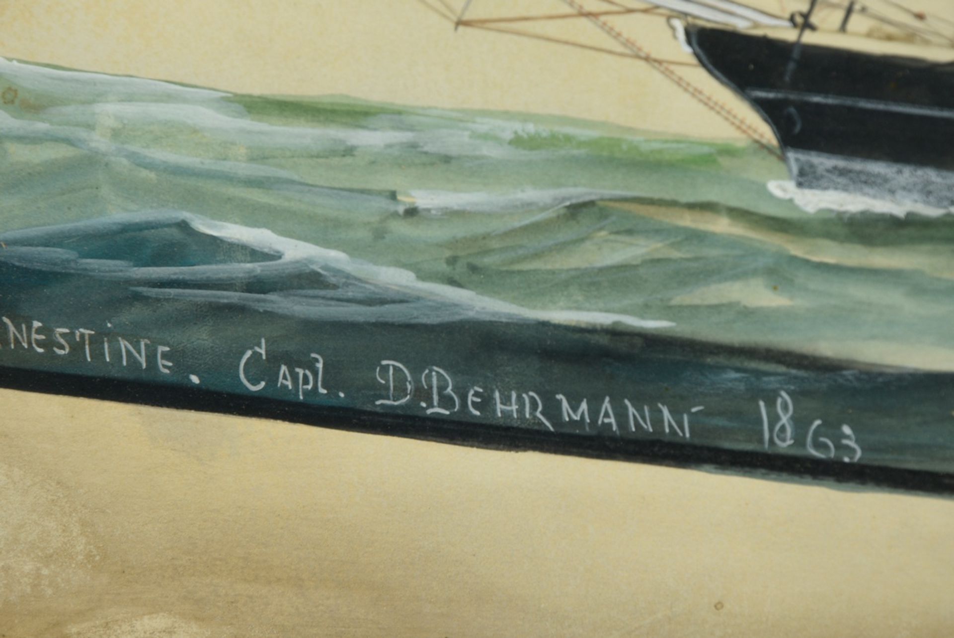 Captain's picture or ship's portrait "Ernestine, Capt. D. Behrmann" 1863, watercolour/gouache/paper - Image 3 of 3