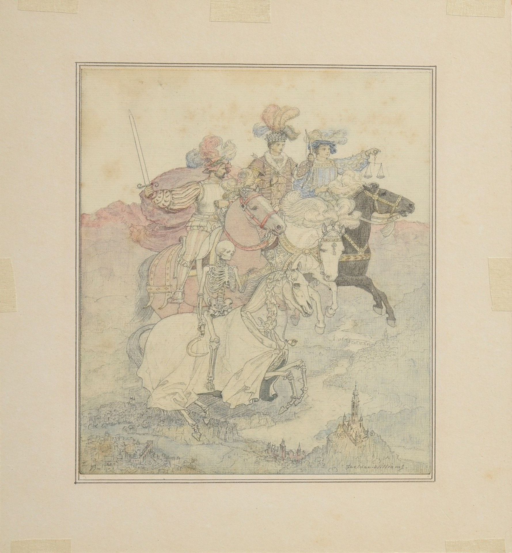 Sheldon-Williams, Inglis (1890-1940) "The Four Horsemen of the Apocalypse", watercoloured pencil an - Image 2 of 4