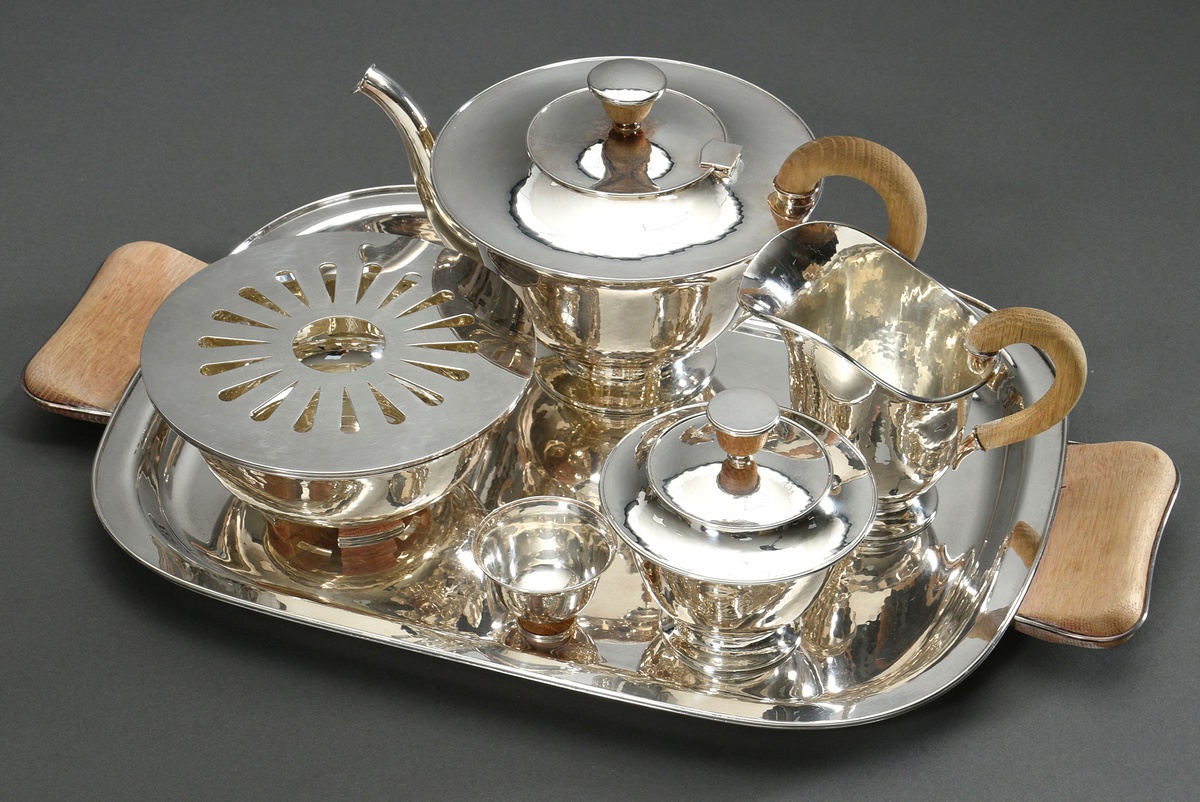 6 Pieces elegant Midcentury tea set, consisting of: teapot (h. 15,5cm), sugar pot (h. 12cm), milk j - Image 2 of 7