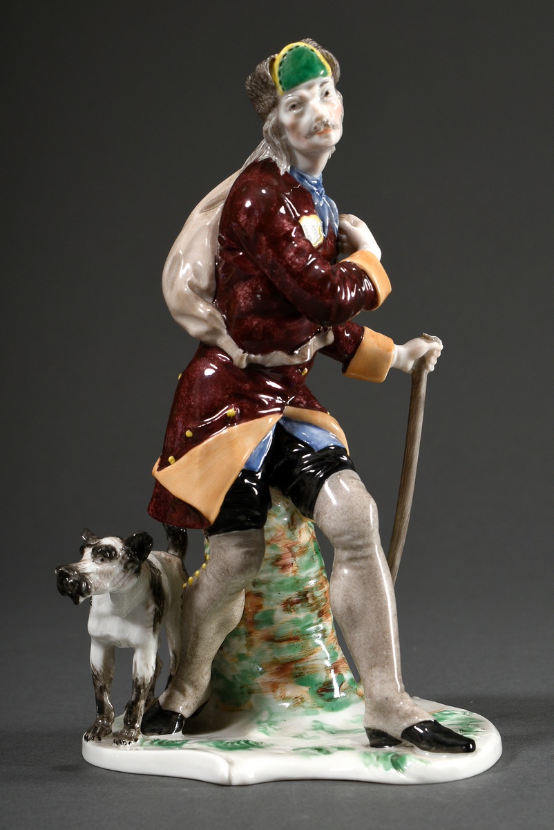 Nymphenburg figure "Landbote", porcelain coloured painted, on a flat rocaille base with tree stump