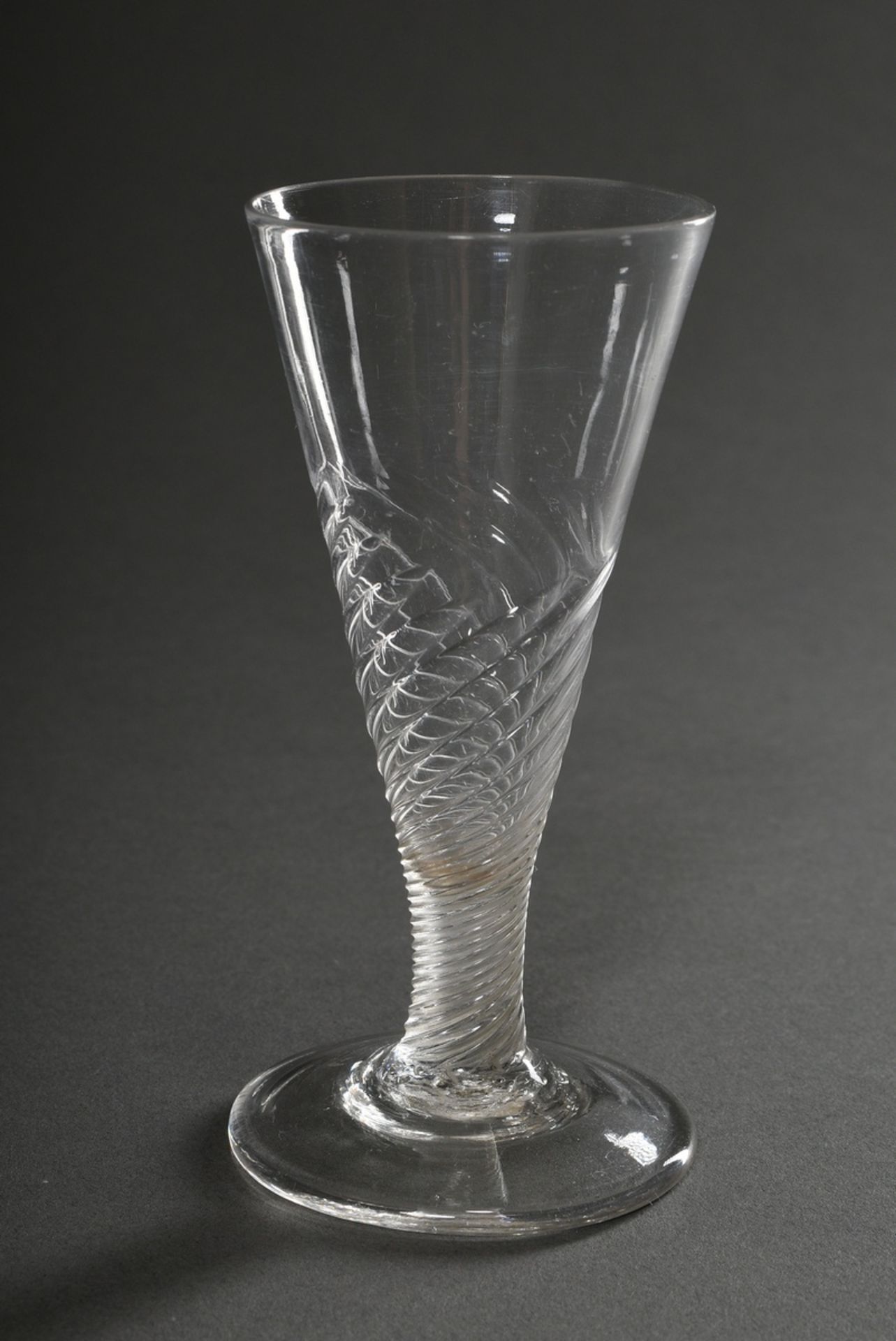 6 Various antique glasses with fused white spiral thread or rim, break under the foot partly cut ou - Image 3 of 7