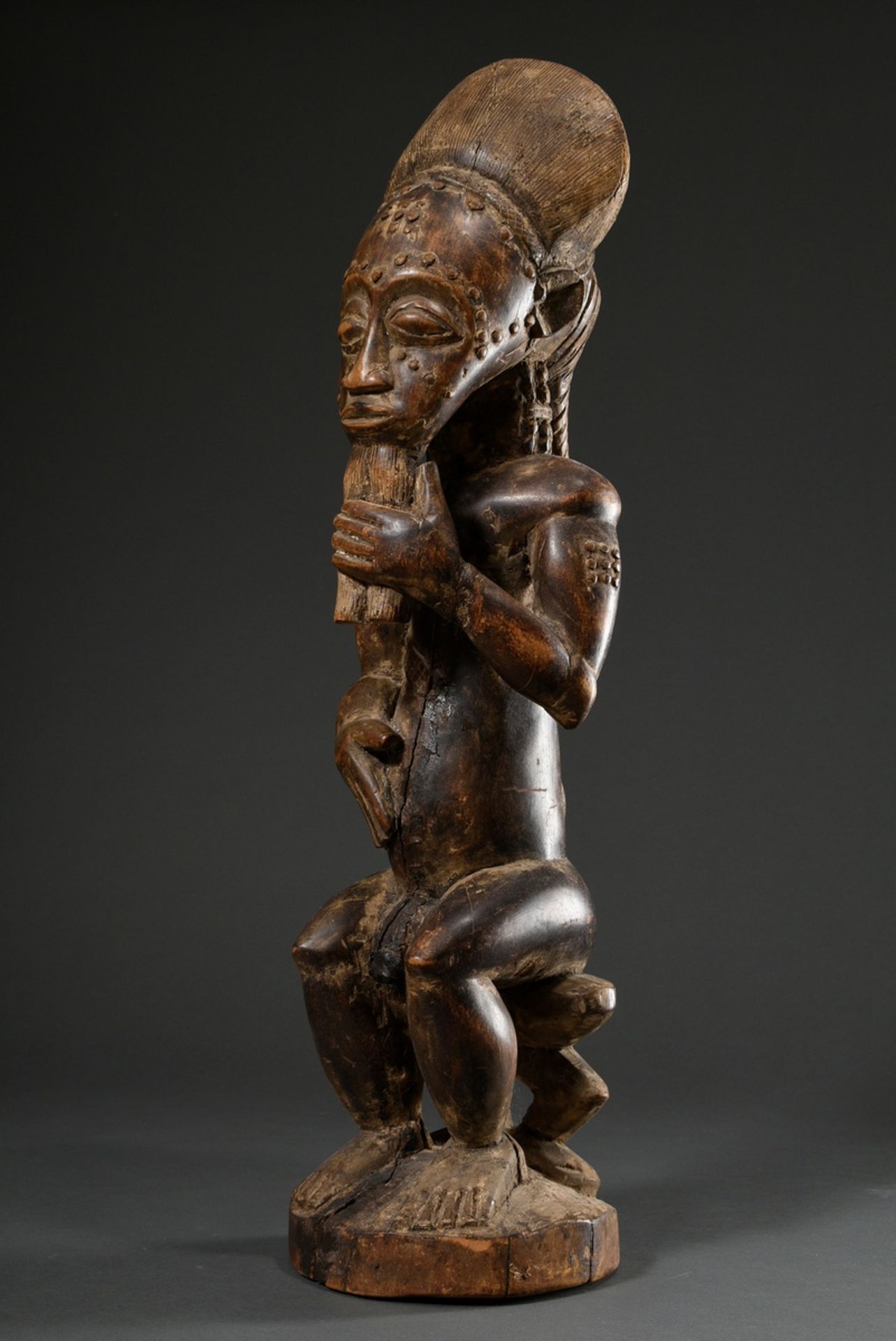 Male African ancestor figure "Blolo bian" with scarifications, carved wood with remains of old pati - Image 3 of 9