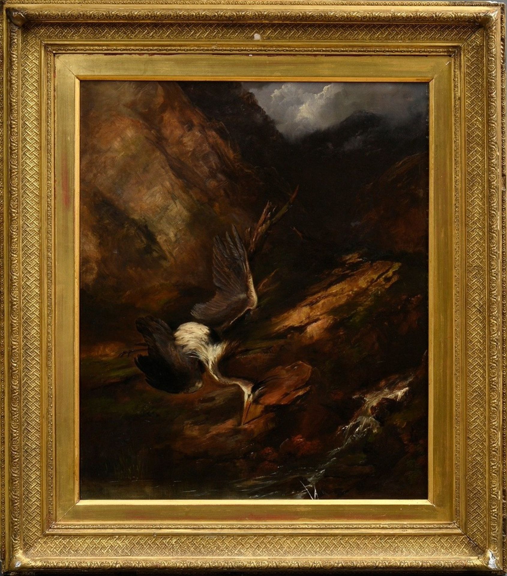 Train, Edward (1801-1866) "Dead Grey Heron in Mountain Landscape" 1855, oil/canvas mounted, b.l. si - Image 2 of 4