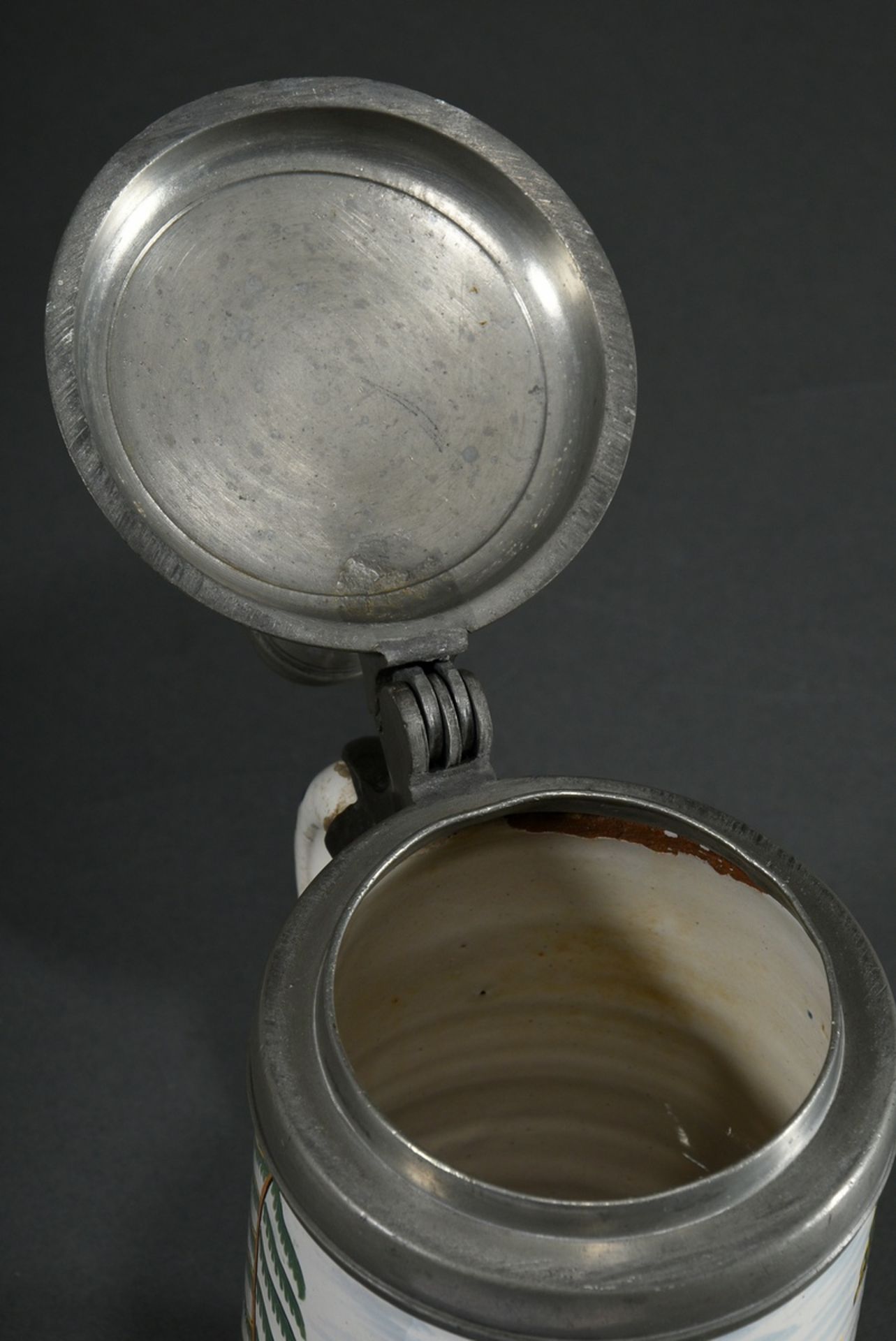 Crailsheim Fayence Walzenkrug in cylinder form, white glazed with Scharffeuerfarben in manganese, y - Image 6 of 8