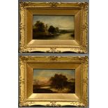 Paar kleine Gemälde eines unbekannten englischen Künstlers des frühen 19.Jh. "Abendliche Flusslands