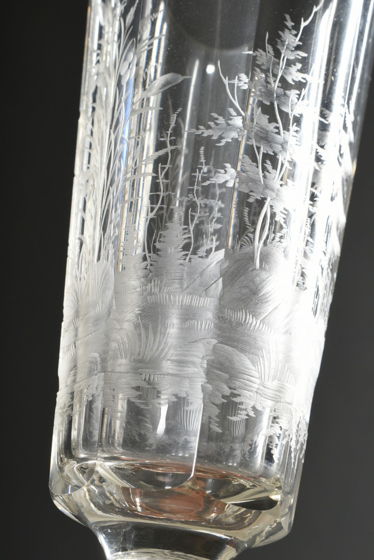 6 tall glasses with faceted walls and fine deep cut decoration "Wild birds in forest landscapes", a - Image 3 of 7