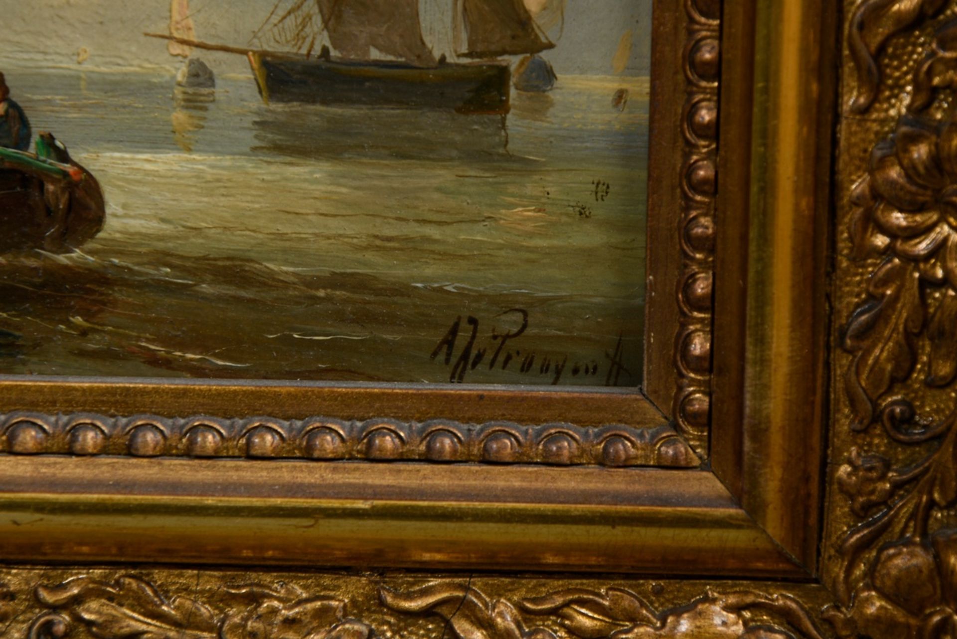 Pair of marine paintings "Dutch fishermen", oil/wood, 19th c., illegibly sign. on lower right, each - Image 6 of 9