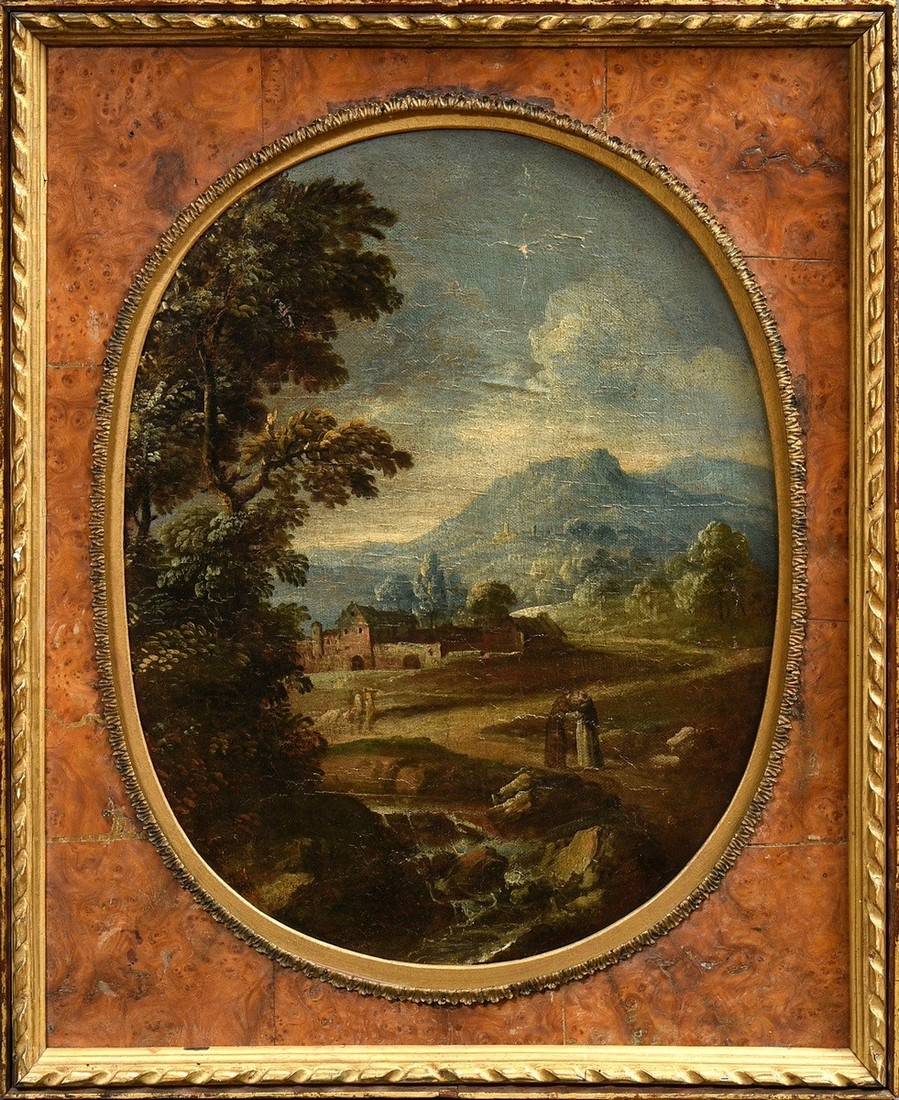 Magnasco, Alessandro (1667-1749) attributed "Italian Landscape in front of an Alpine Monastery with