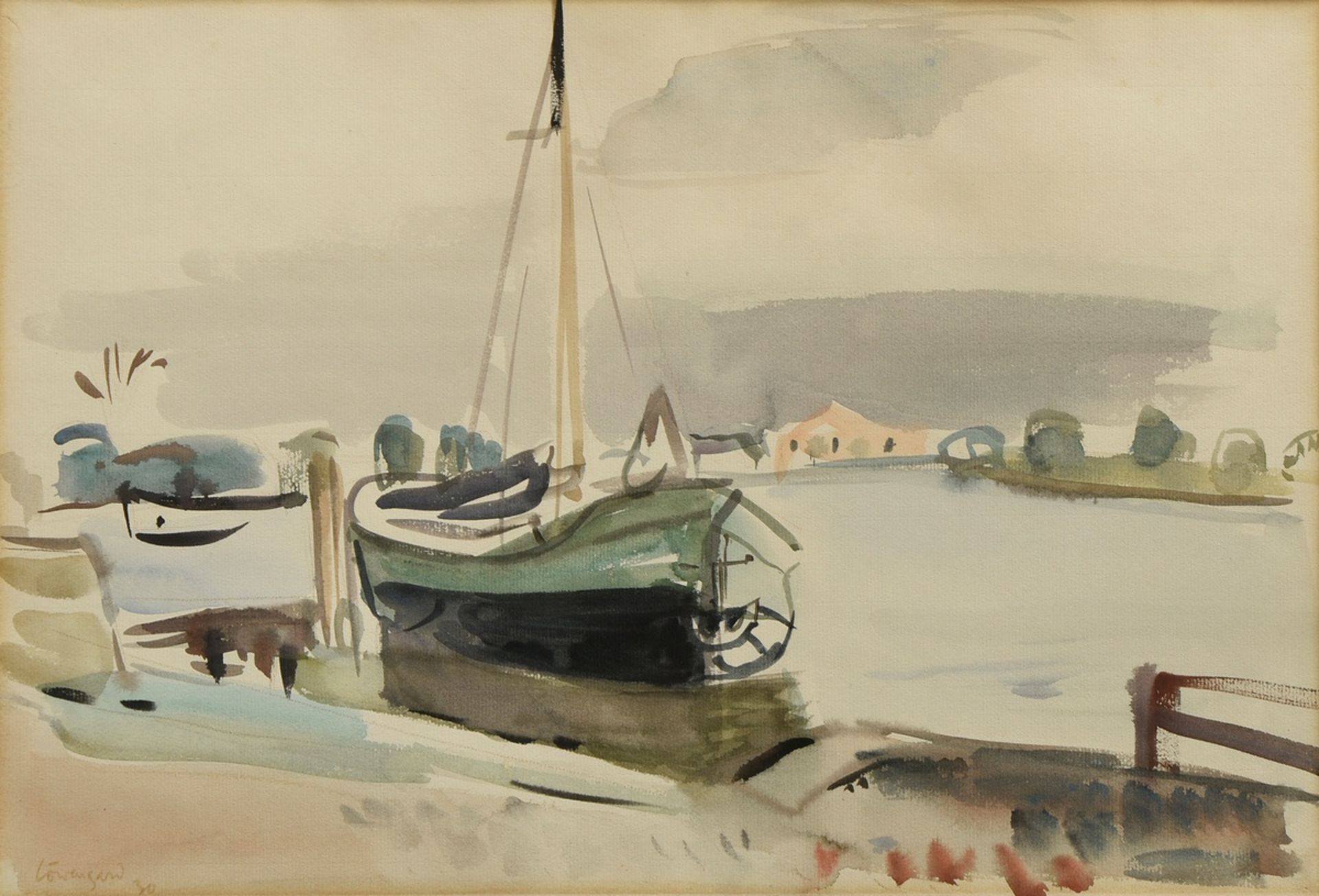 Löwengard, Kurt (1895-1940) "Fish Cutter in the Harbour" 1930, watercolour, b.l. sign./dat., 28,8x4