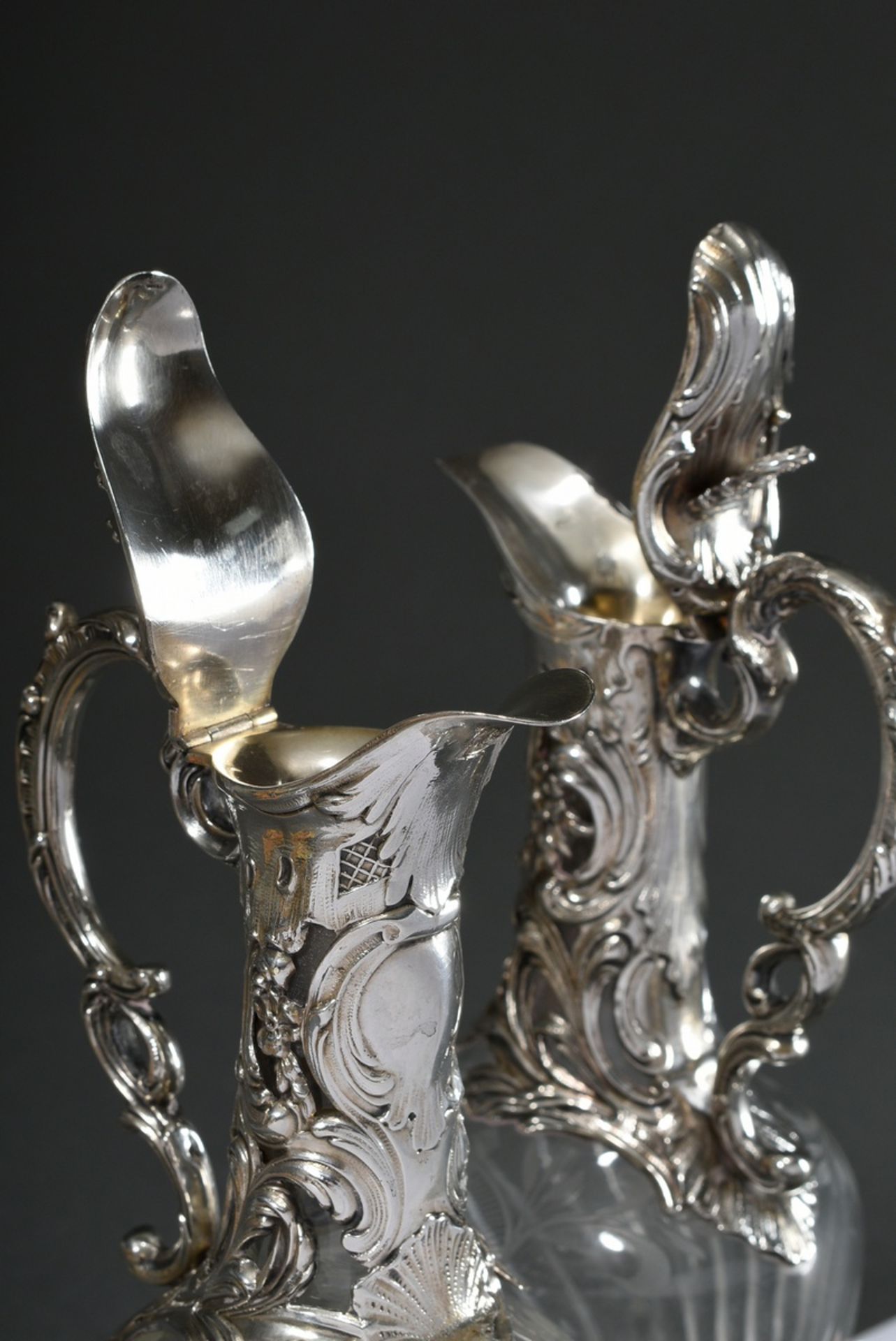 2 Small rum decanters with floral silver mounting in neo-rococo style on neck and foot as well as d - Image 6 of 8