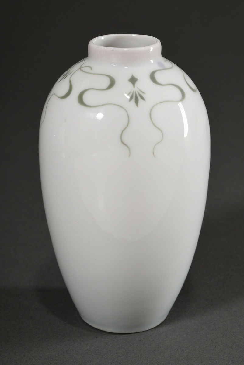 Rosenthal Art Nouveau vase of oval form with short neck, the front painted in pastose underglaze co - Image 2 of 4