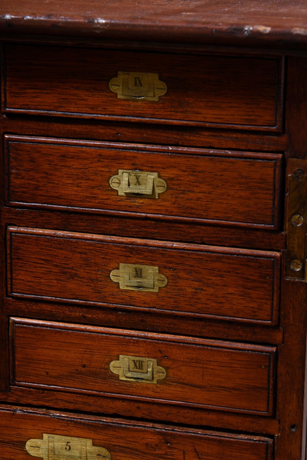 Small cabinet with 12 small and 14 large drawers with recessed Roman and Arabic numbered brass fitt - Image 4 of 8