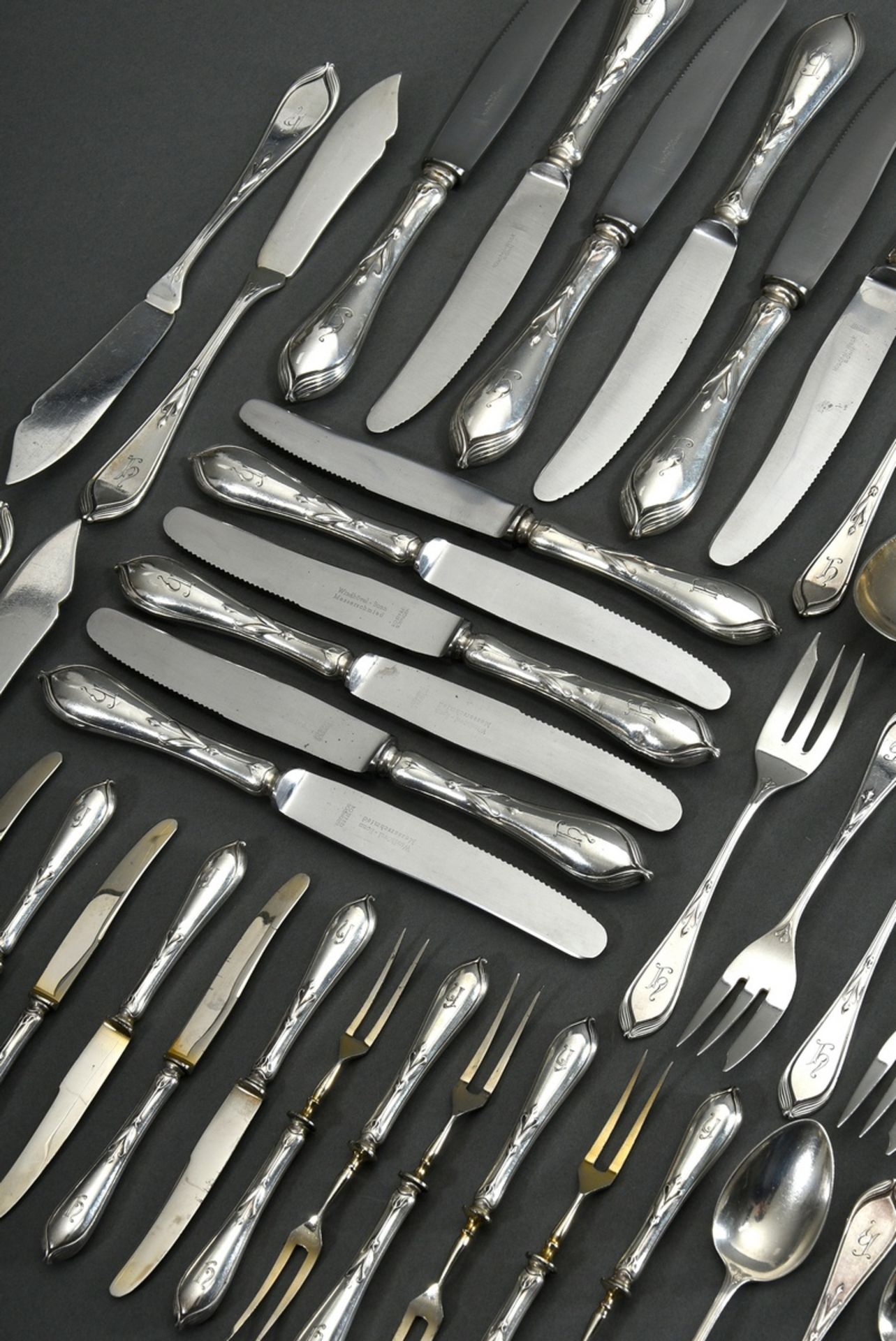 88 Pieces silver cutlery "Bremer Lilie" with monogram "H" for 6 persons, design: Hugo Leven for Koc - Image 4 of 7