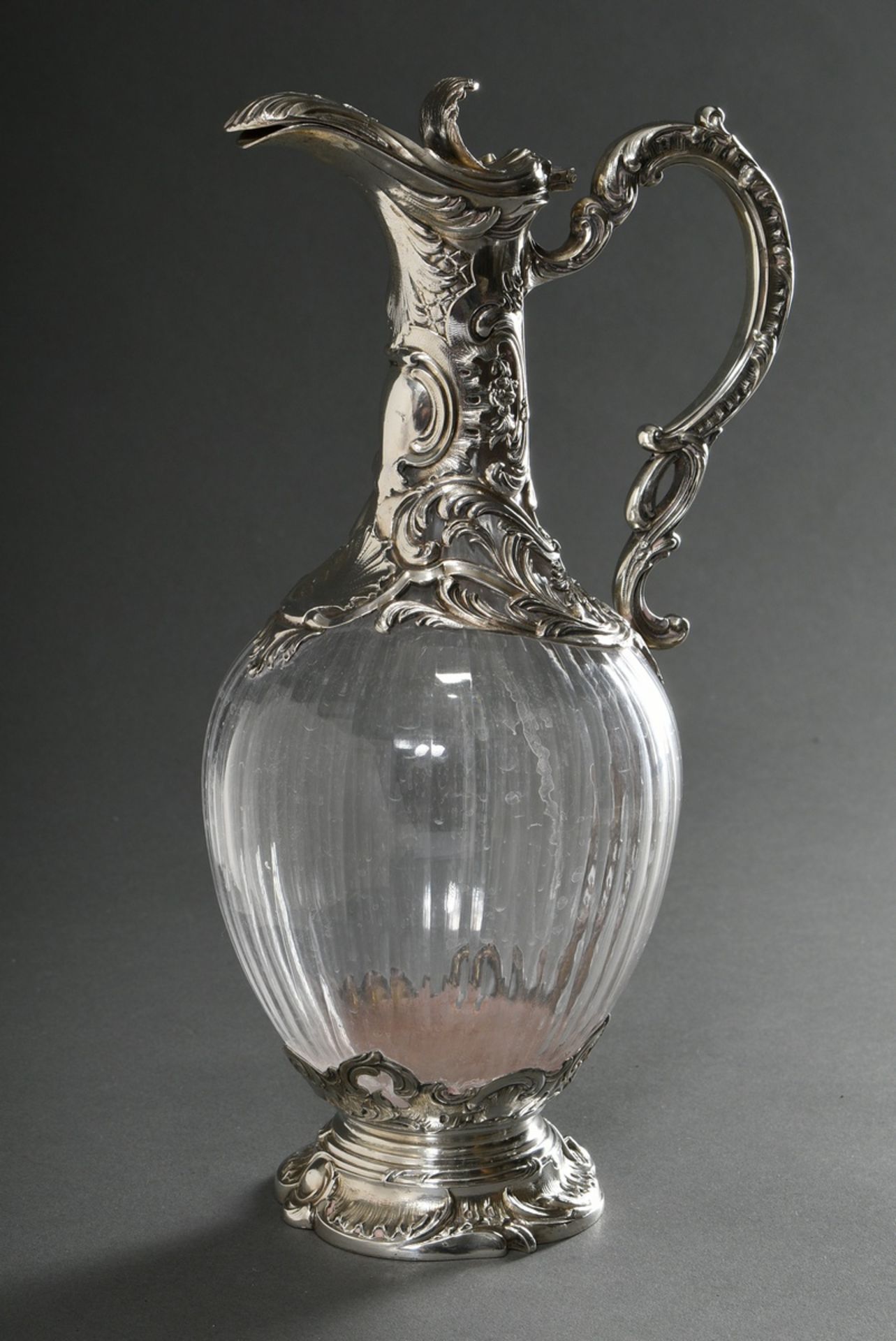 Elegant cupboard jug with faceted body and floral silver mounting in neo-rococo style on neck and f - Image 2 of 7