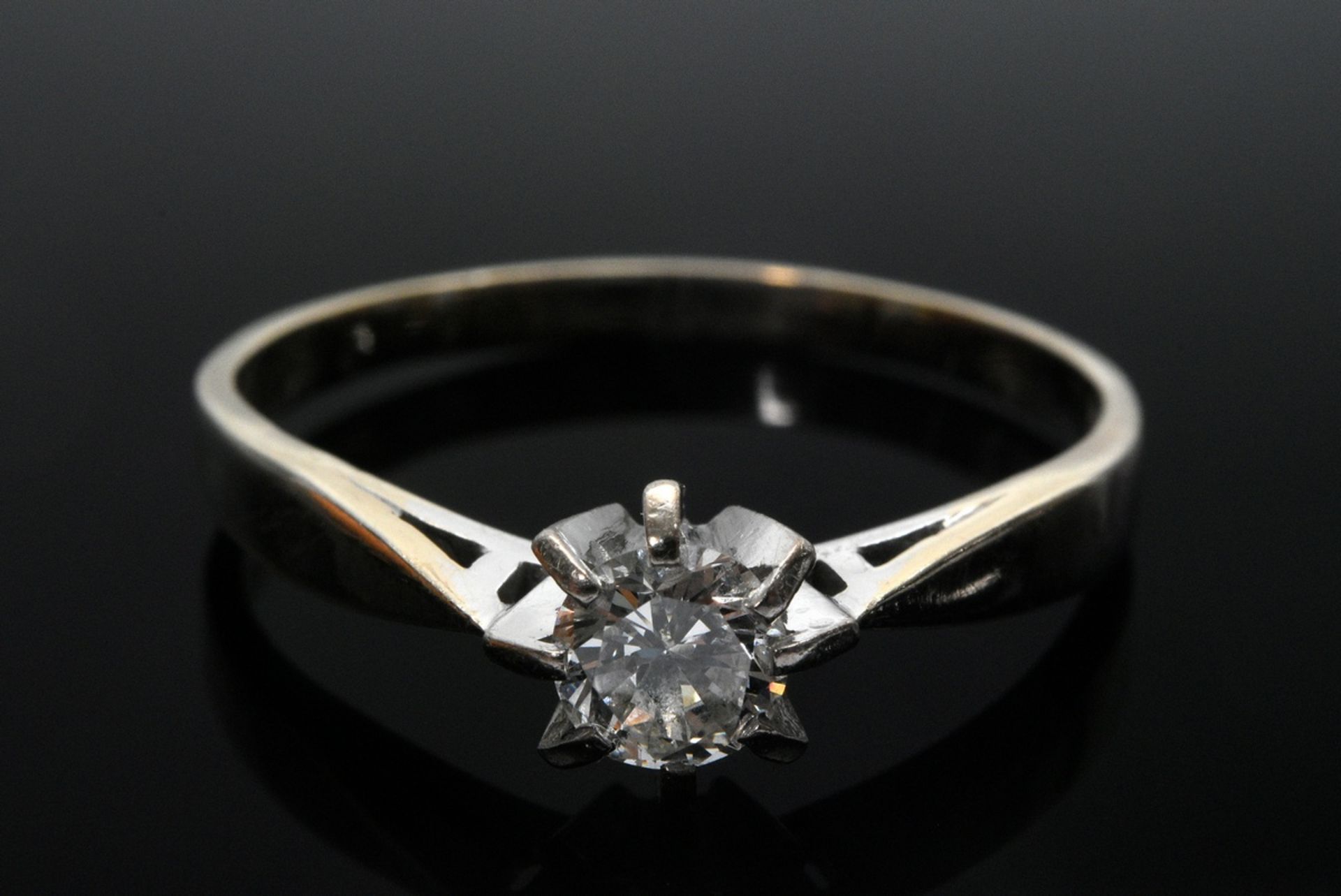 Fine platinum plated yellow gold 585 Art Deco ring with old cut diamonds (total ca. 0.50ct/SI-P1/W- - Image 3 of 4