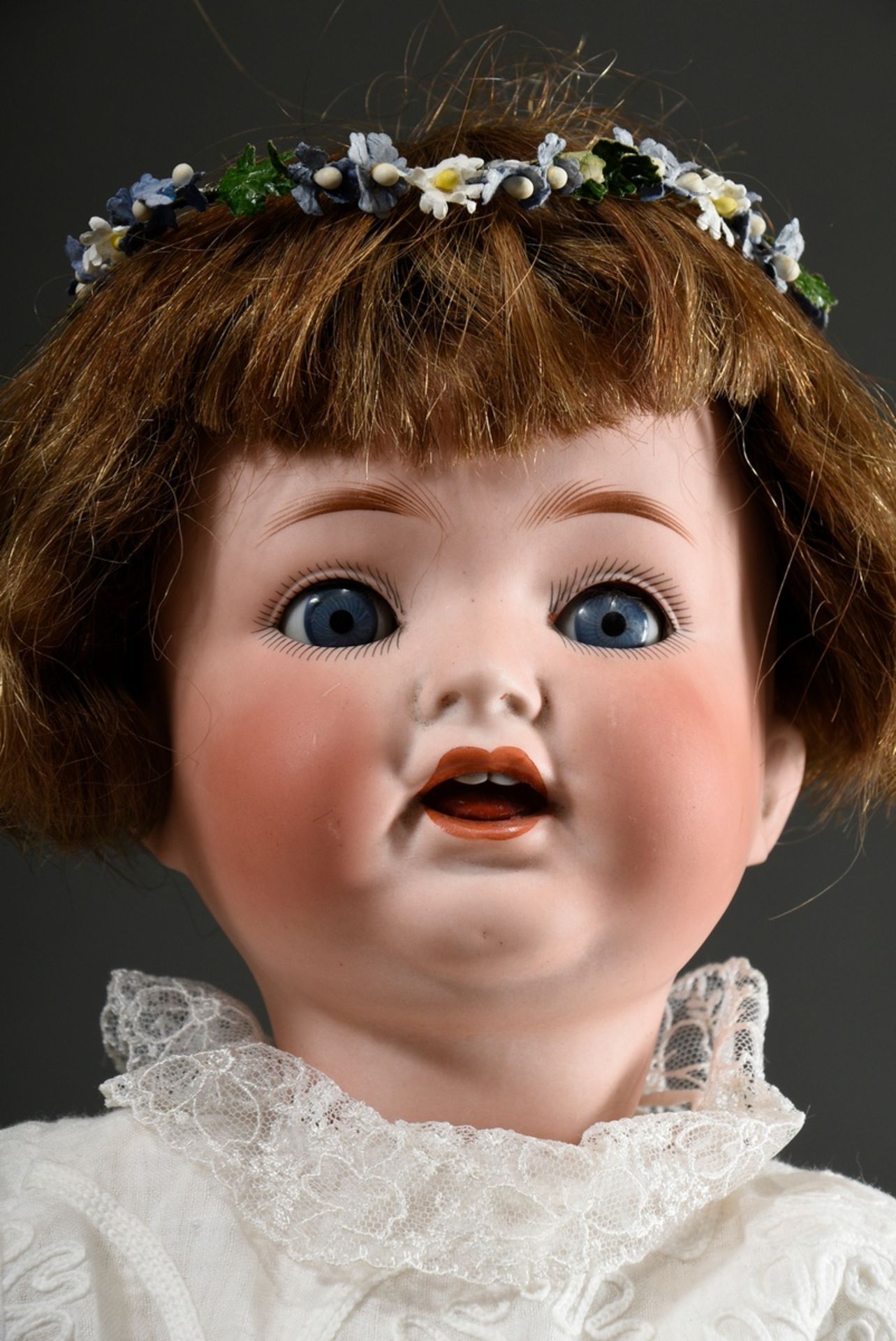 Ernst Heubach doll with bisque porcelain crank head, blue sleeping eyes, painted eyelashes, open mo - Image 3 of 4