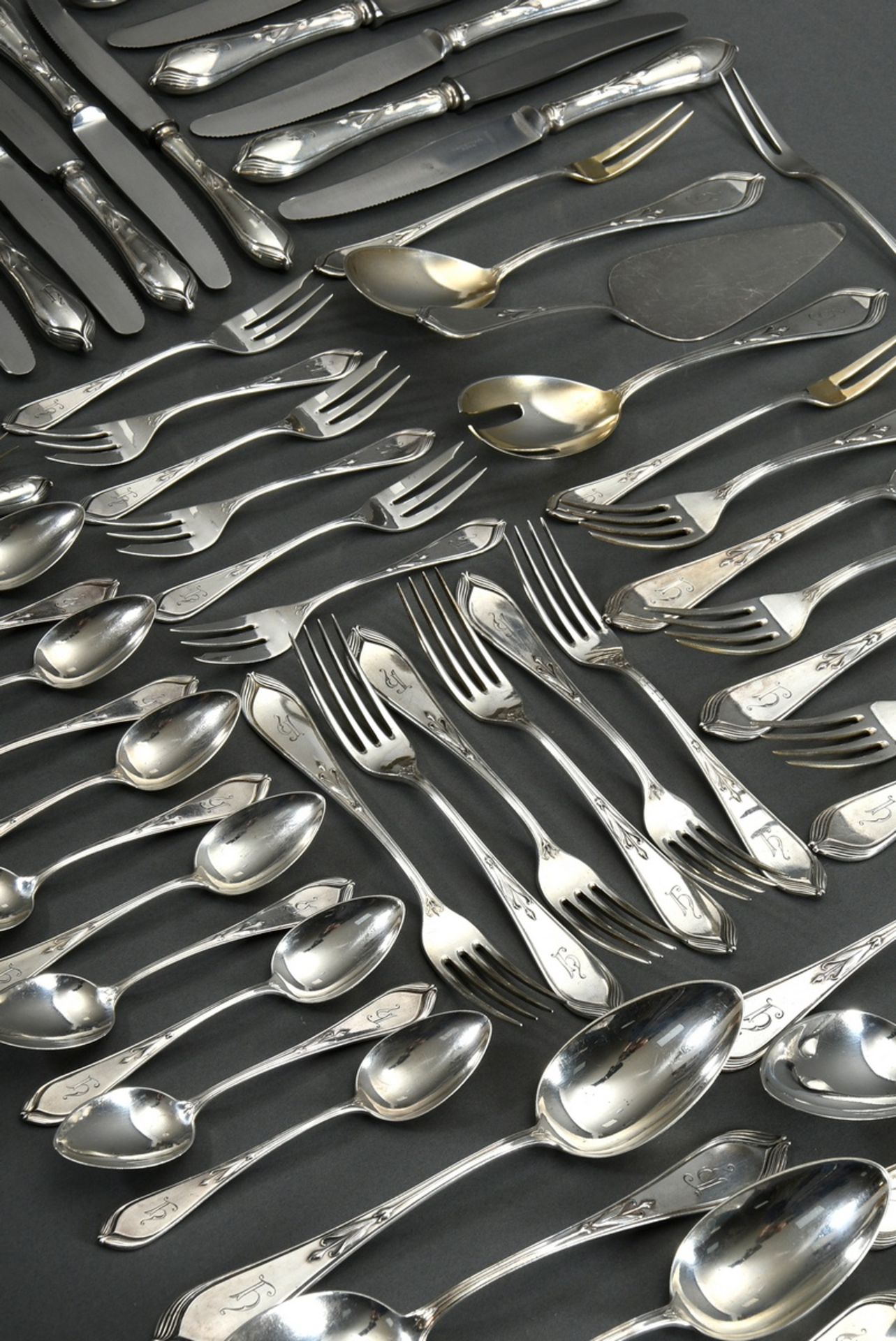 88 Pieces silver cutlery "Bremer Lilie" with monogram "H" for 6 persons, design: Hugo Leven for Koc - Image 5 of 7