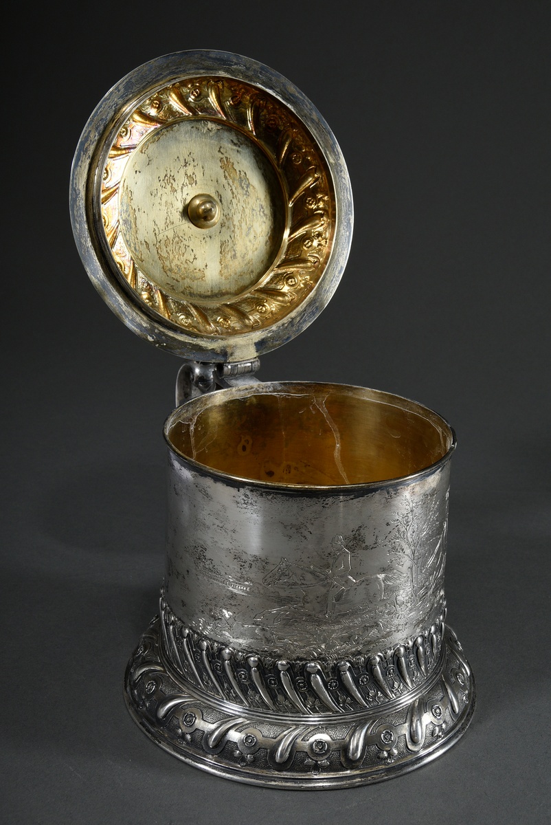 Large Historicist lidded tankard after a Baroque model with ornamentally chased friezes and foot as - Image 9 of 12