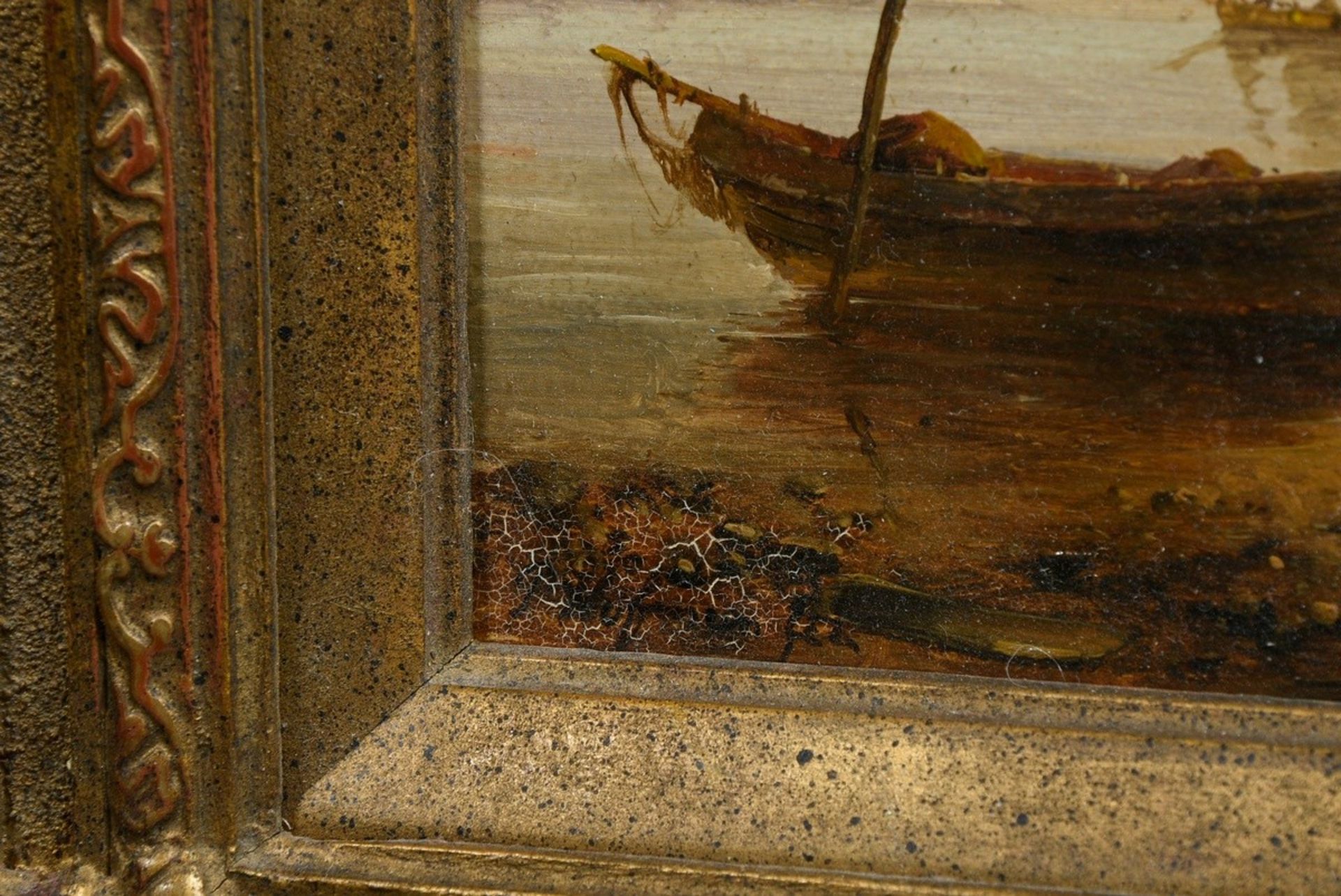 Hofman, Pieter (1755-1837) "River mouth with fishermen and sailors", oil/wood, 24x30cm (w.f. 38x44c - Image 4 of 5