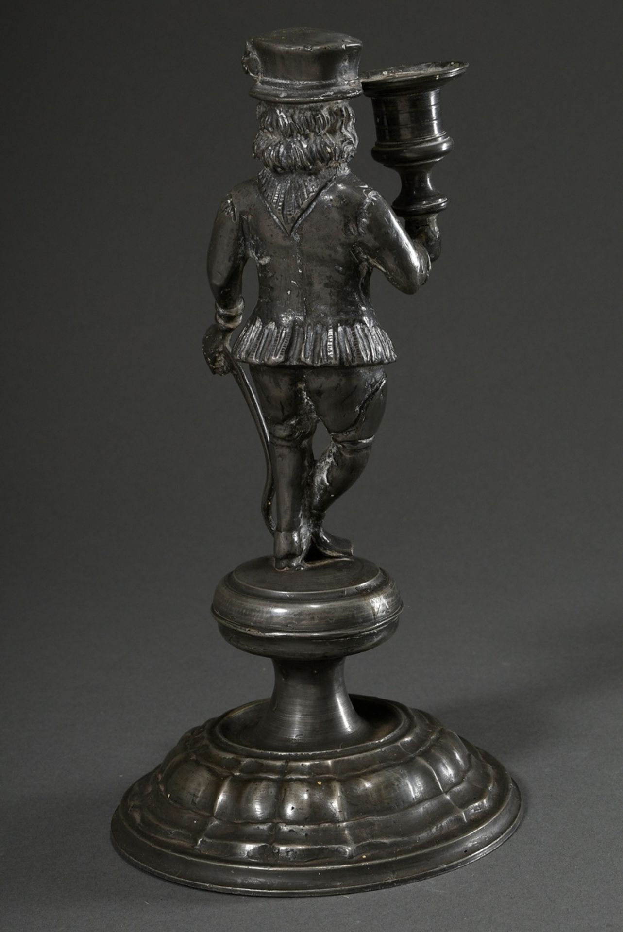 Pewter miner's candlestick with massive fully plastic miner's figure with candle socket in the righ - Image 3 of 5