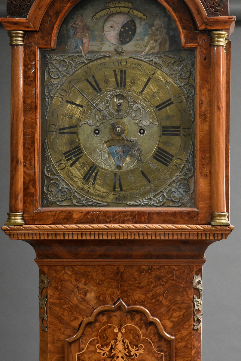 Amsterdam baroque grandfather clock by Jan Storm (mentioned 1717), brass dial with blackened Roman - Image 9 of 26