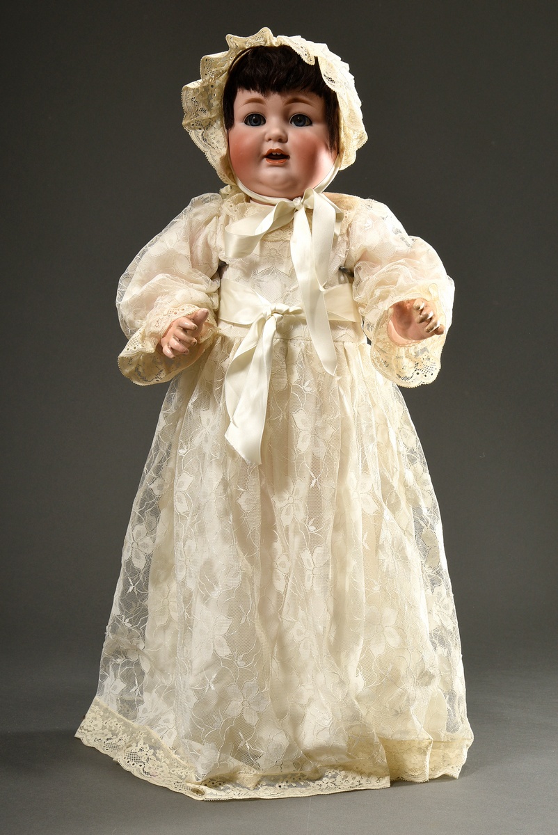 Kley & Hahn doll with bisque porcelain crank head, blue sleeping eyes, open mouth with two teeth on