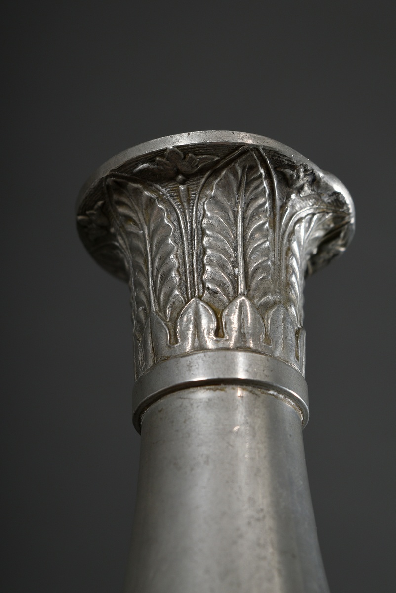 3 Various Saxon pewter candlesticks in Empire form on angular bases with baluster stems and palmett - Image 2 of 10