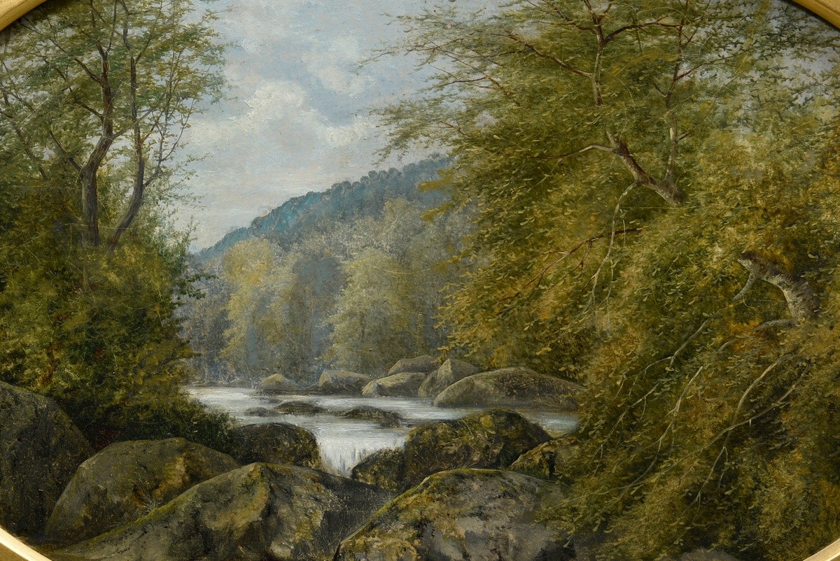 Hawthorne, Frank (19th c.) "Mountains with Watercourse" 1867, oil/cardboard, b.l. sign./dat., 28x44 - Image 3 of 5