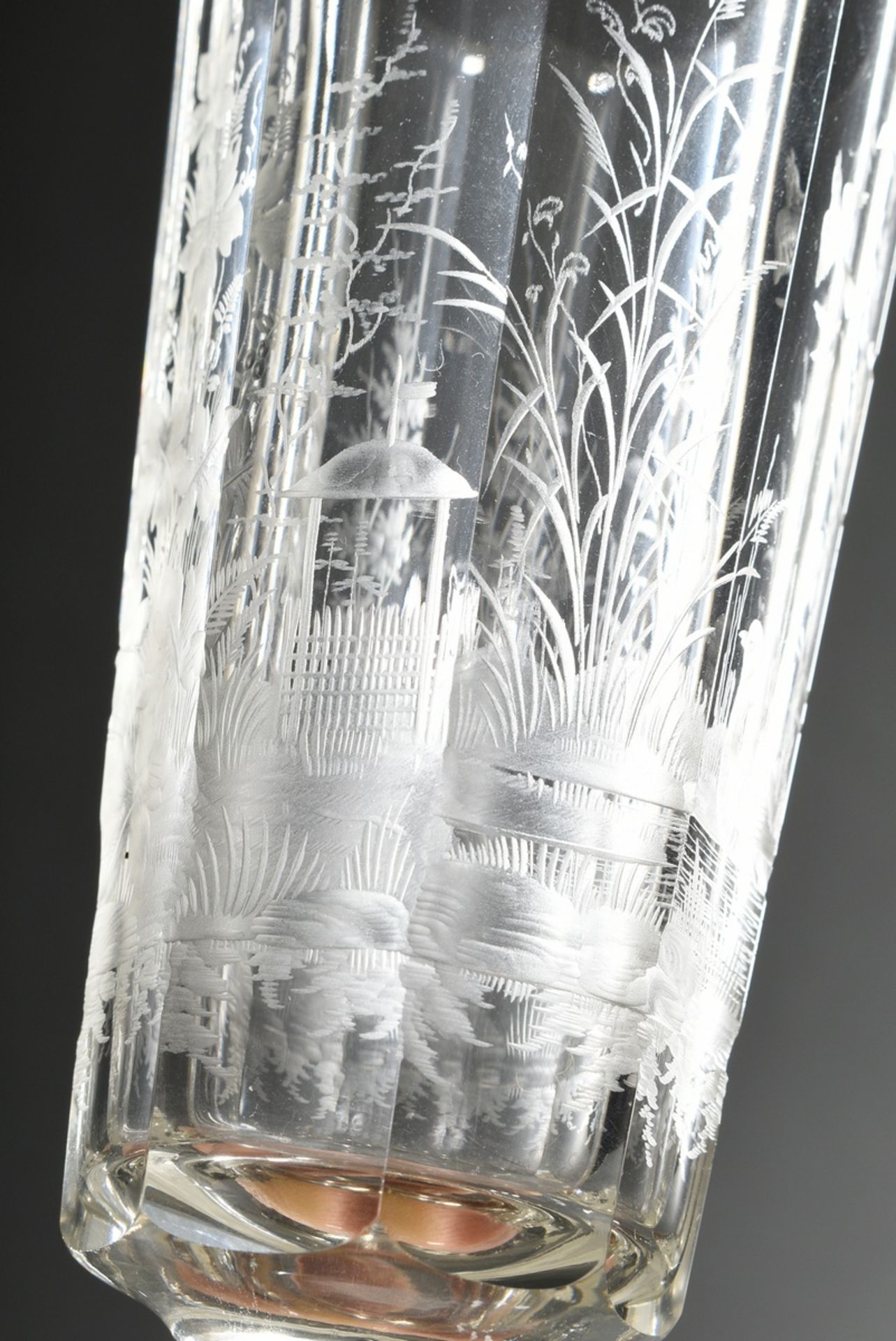 6 tall glasses with faceted walls and fine deep cut decoration "Wild birds in forest landscapes", a - Image 4 of 7