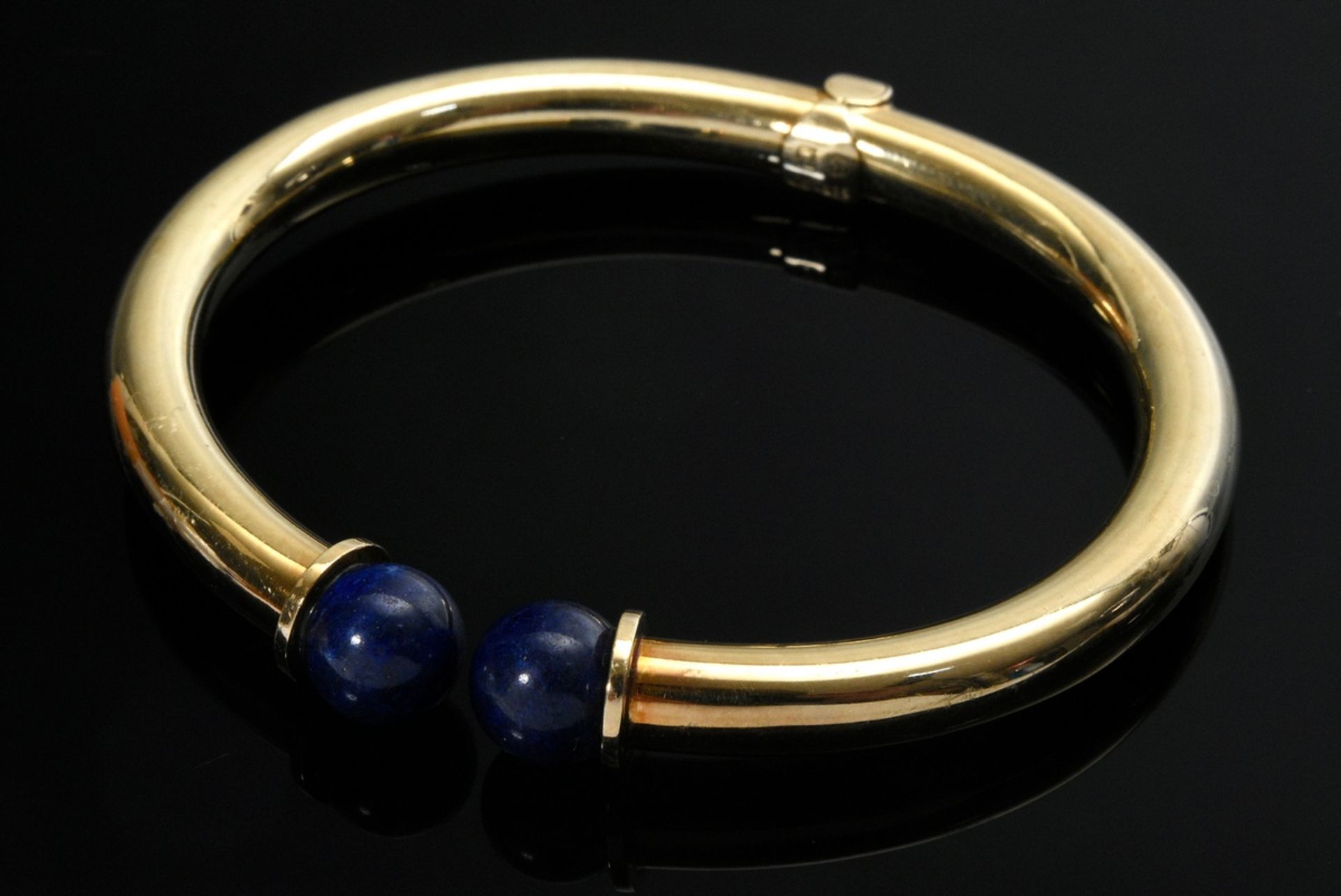 2 Diverse Teile Schmuck mit Lapislazuli Perlen: ovale Gelbgold 585 Armspange mit Scharnier (27g, Ø  - Bild 2 aus 4