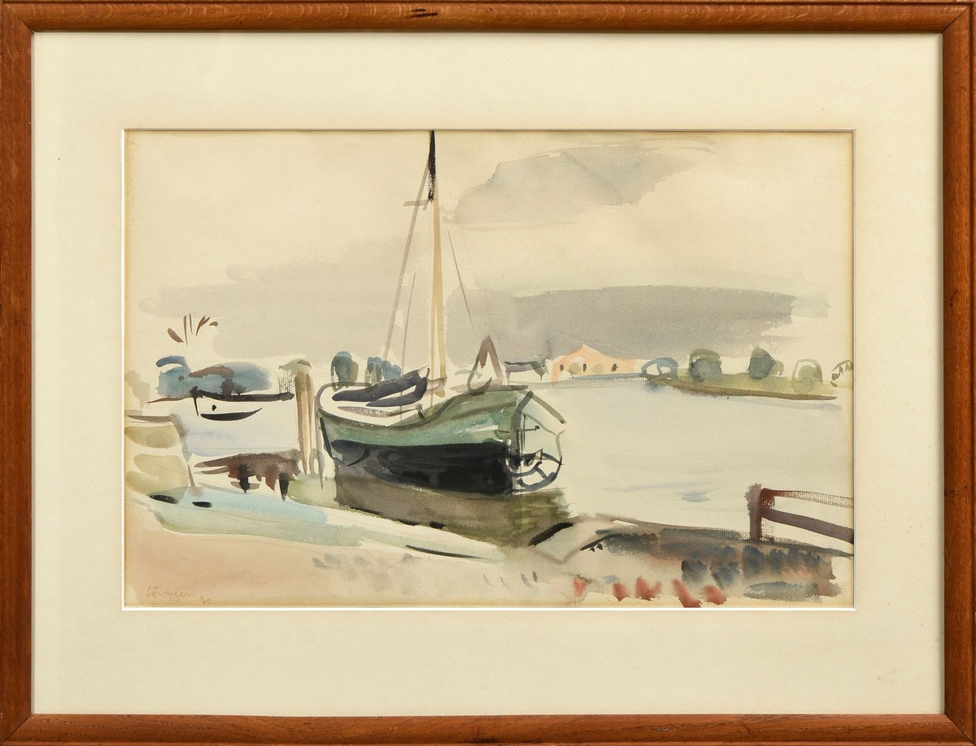 Löwengard, Kurt (1895-1940) "Fish Cutter in the Harbour" 1930, watercolour, b.l. sign./dat., 28,8x4 - Image 2 of 3