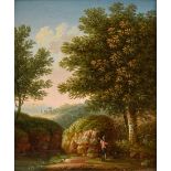 Unbekannter Künstler des 19.Jh. „Sommerliche Landschaft mit Personenstaffage“, Öl/Holz, in zeitgenö