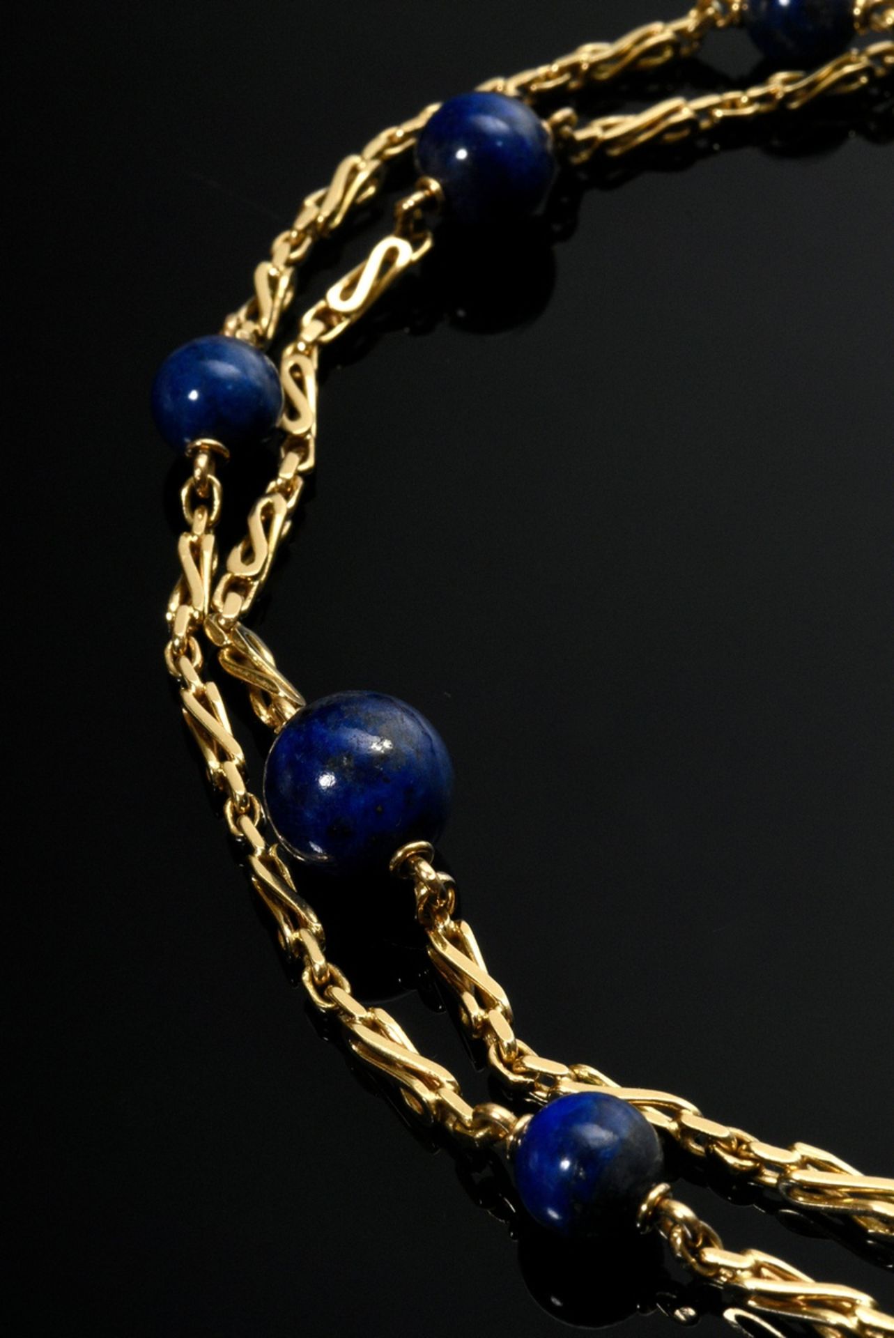 2 Diverse Teile Schmuck mit Lapislazuli Perlen: ovale Gelbgold 585 Armspange mit Scharnier (27g, Ø  - Bild 4 aus 4