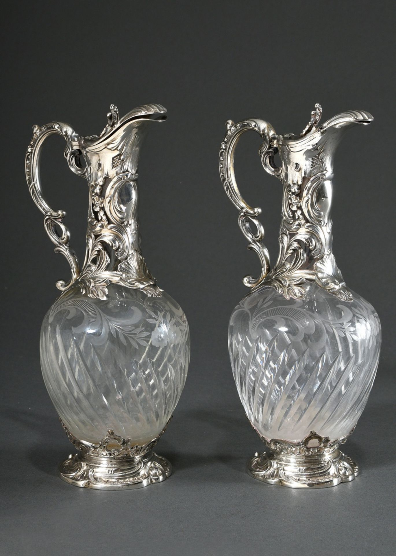 2 Small rum decanters with floral silver mounting in neo-rococo style on neck and foot as well as d - Image 2 of 8