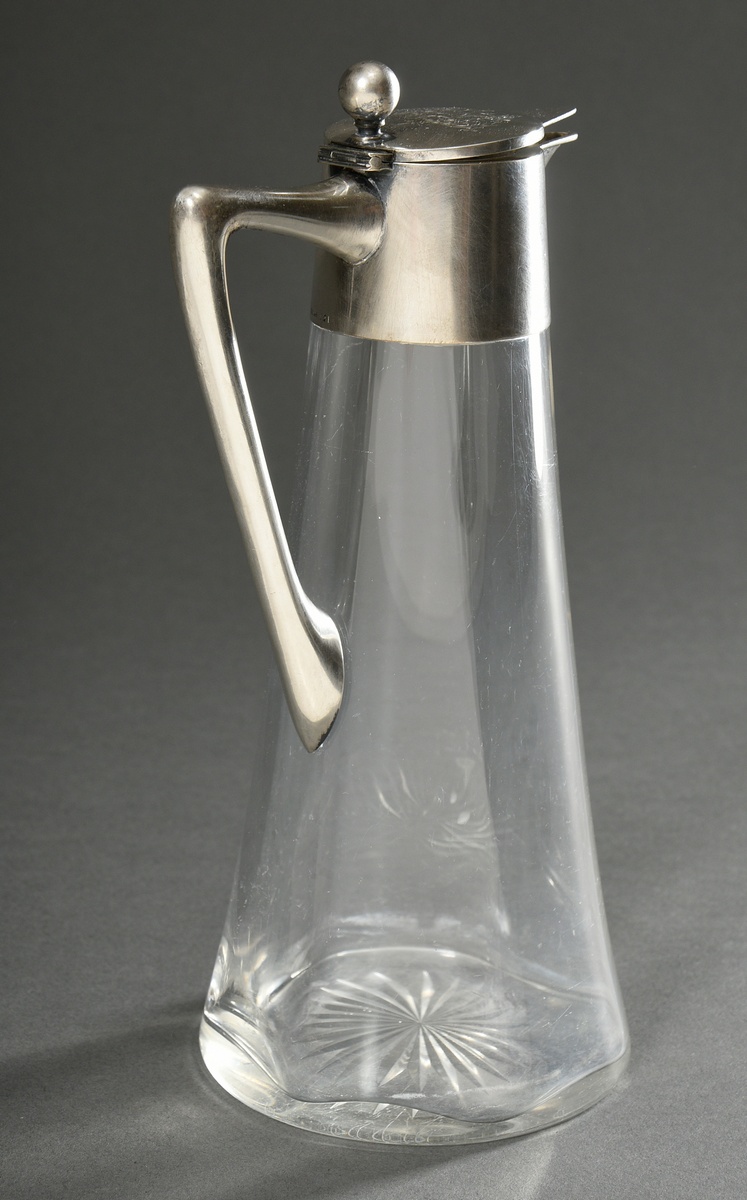 Plain glass tankard with silver 800 mounting and coat of arms engraving in the lid and cut star in  - Image 2 of 5