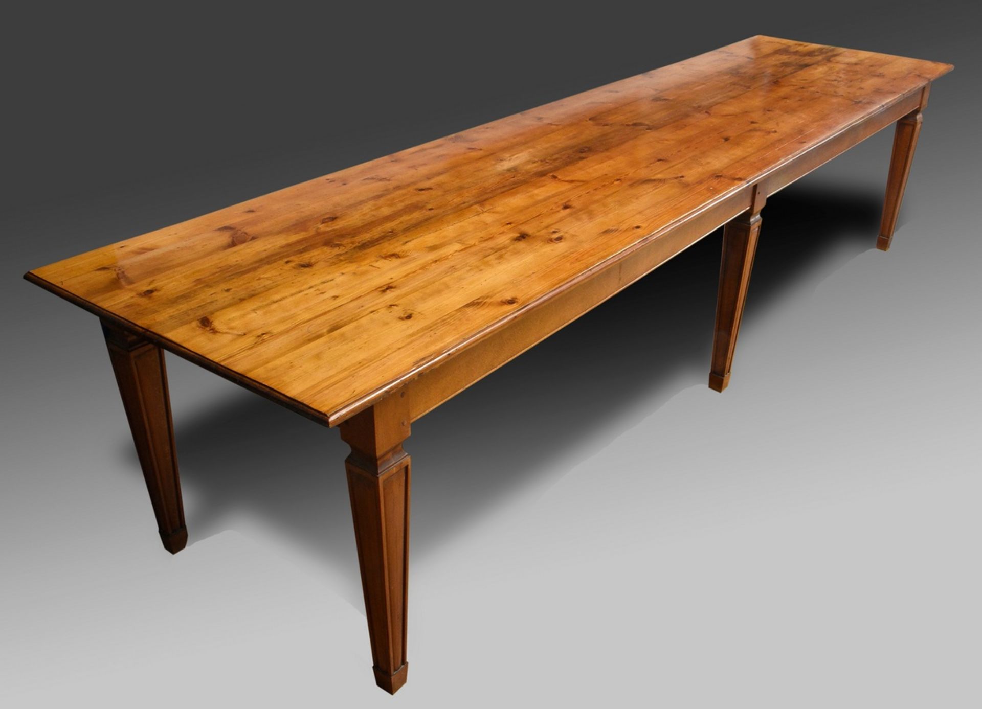 Large refectory table on classicistic pointed legs, South German beginning of the 20th c., polished