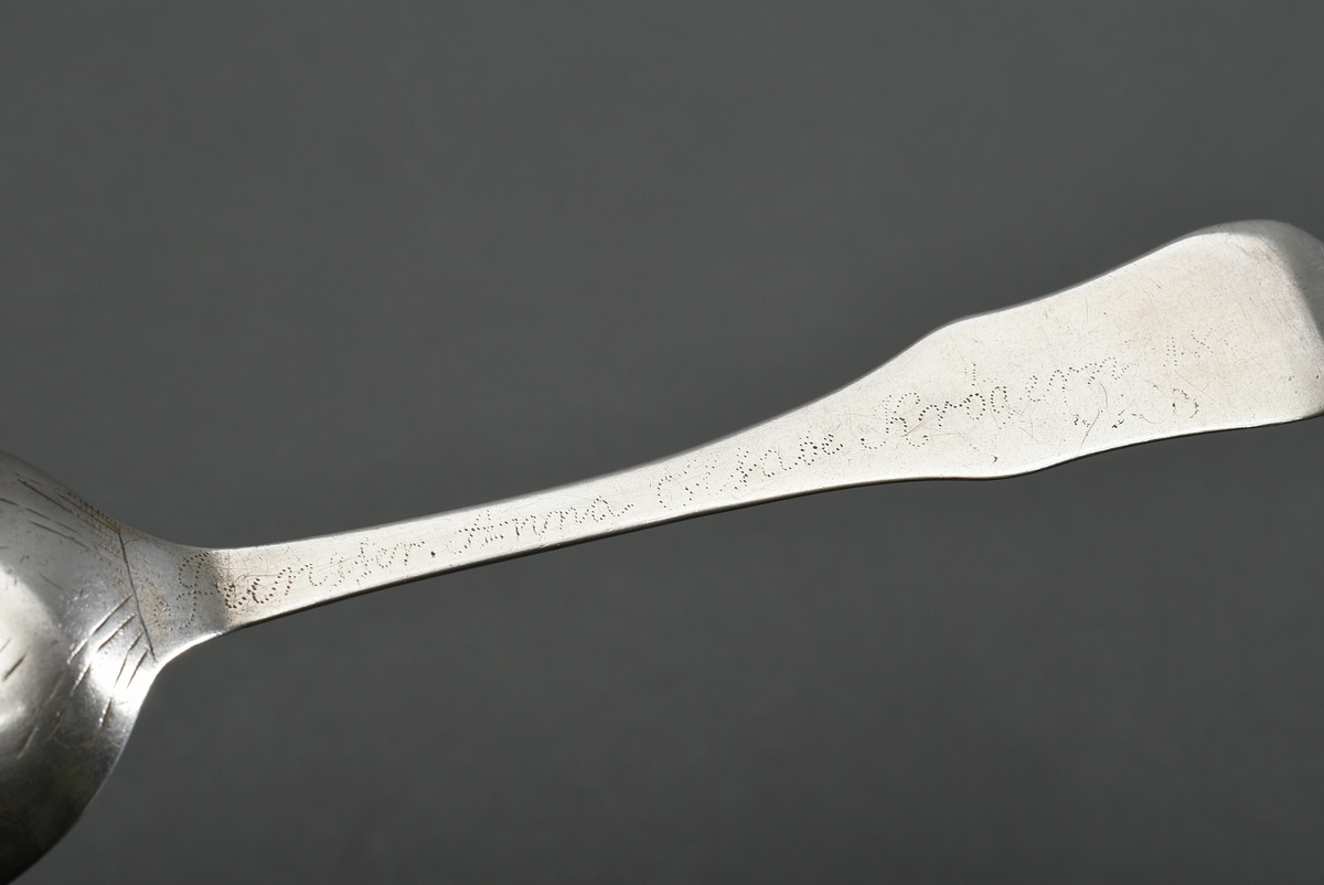 3 Various North German spoons with violin pattern and engraved owner's marks on the back, master ma - Image 3 of 3