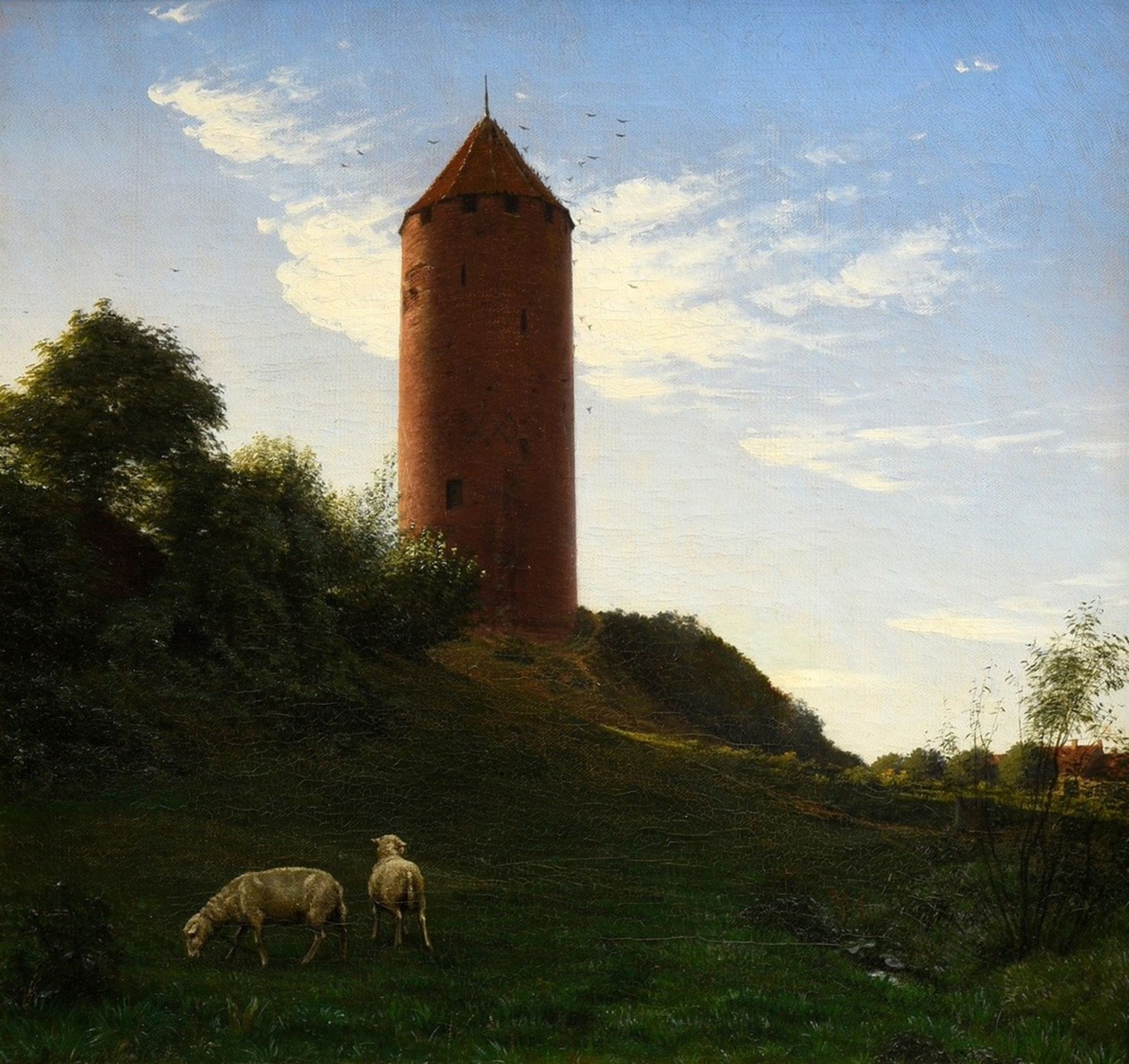Jerndorff, August Andreas (1846-1906) "Goose Tower in Vordingborg" 1867, oil/canvas, lower left sig