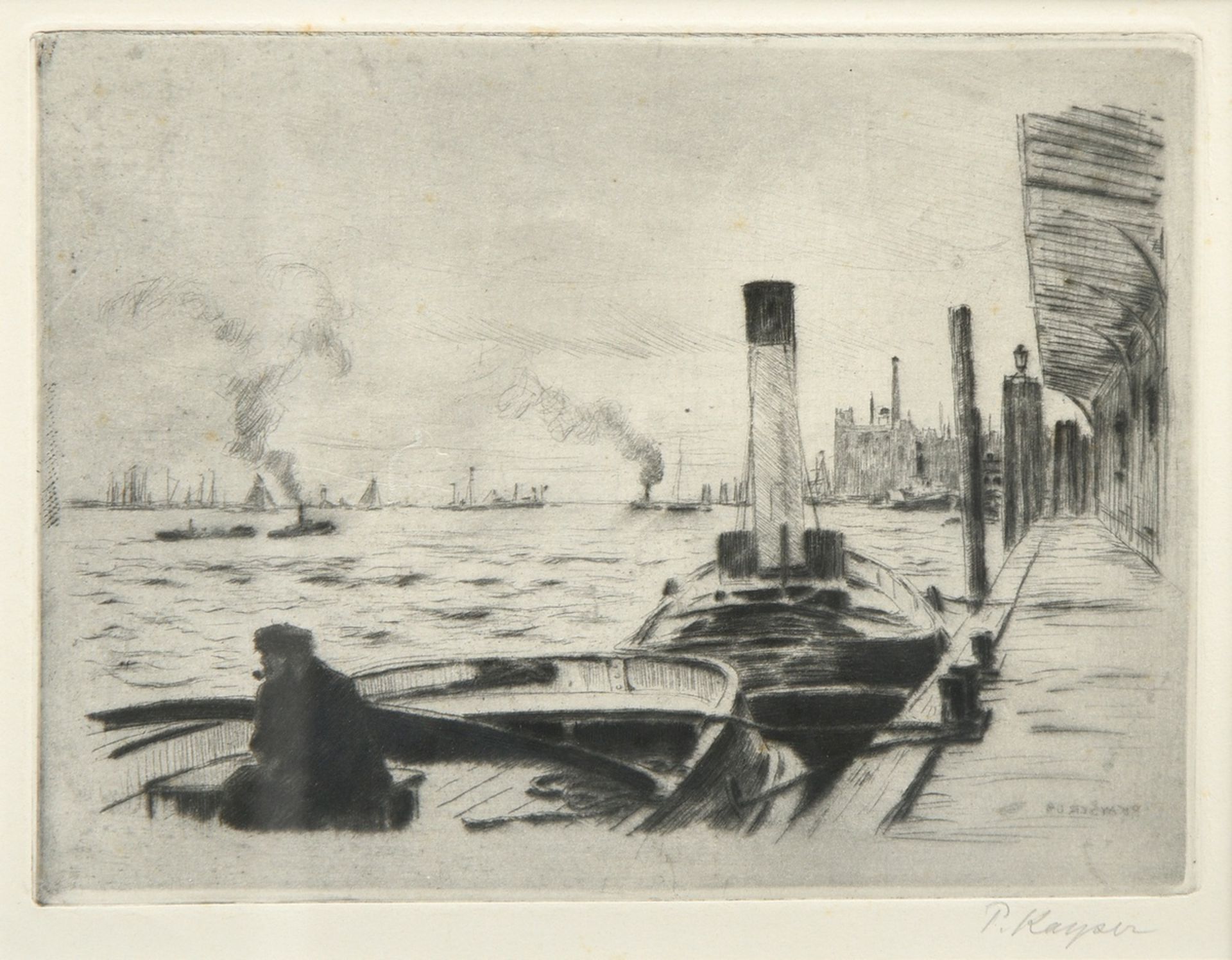 Kayser, Jean-Paul (1869-1942) "Hamburger Hafen" 1908, Radierung, u.r. sign., i.d. Platte sign./dat.