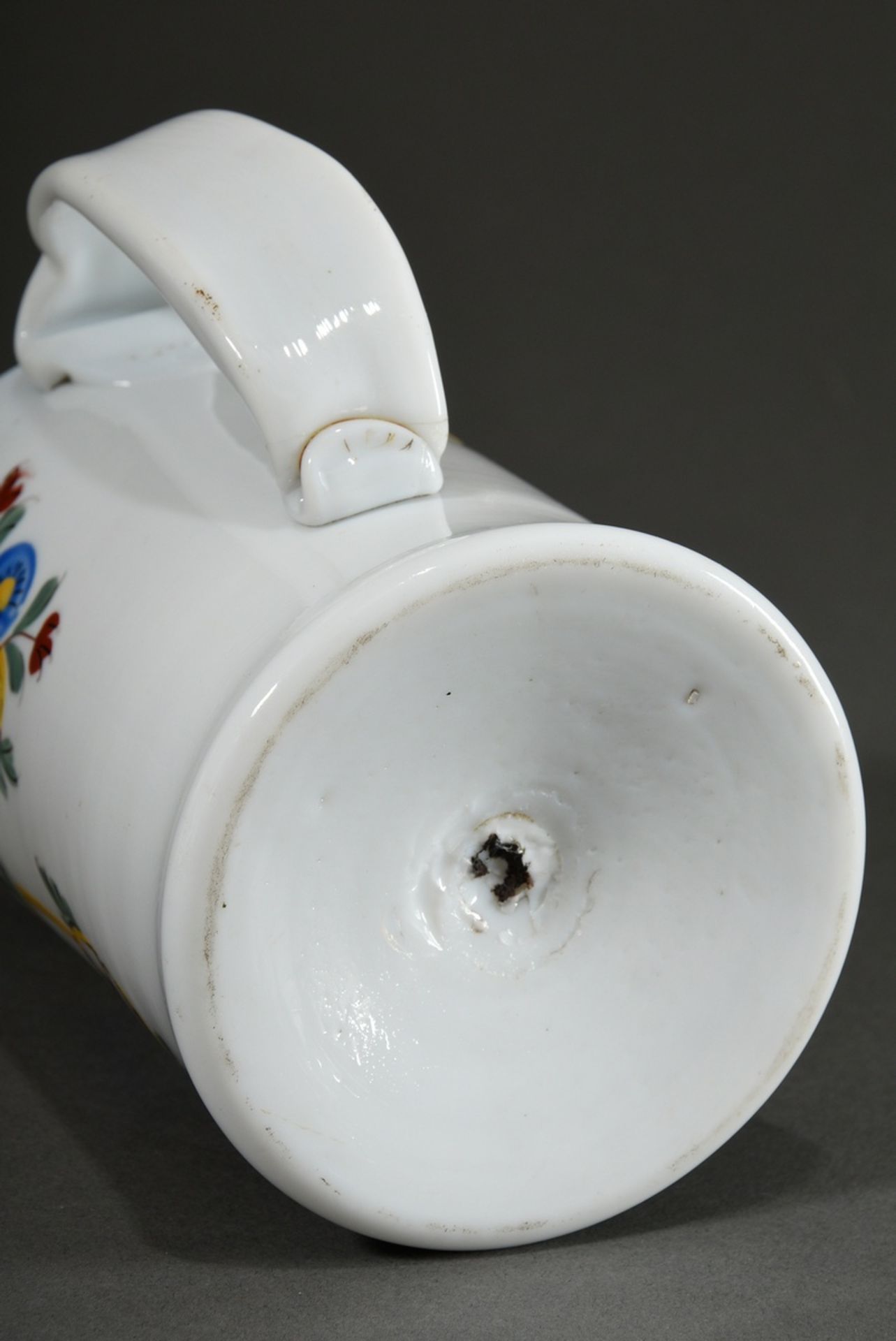 Masonic milk glass roller jug with coloured enamel painting in florally decorated cartouche, band h - Image 6 of 6