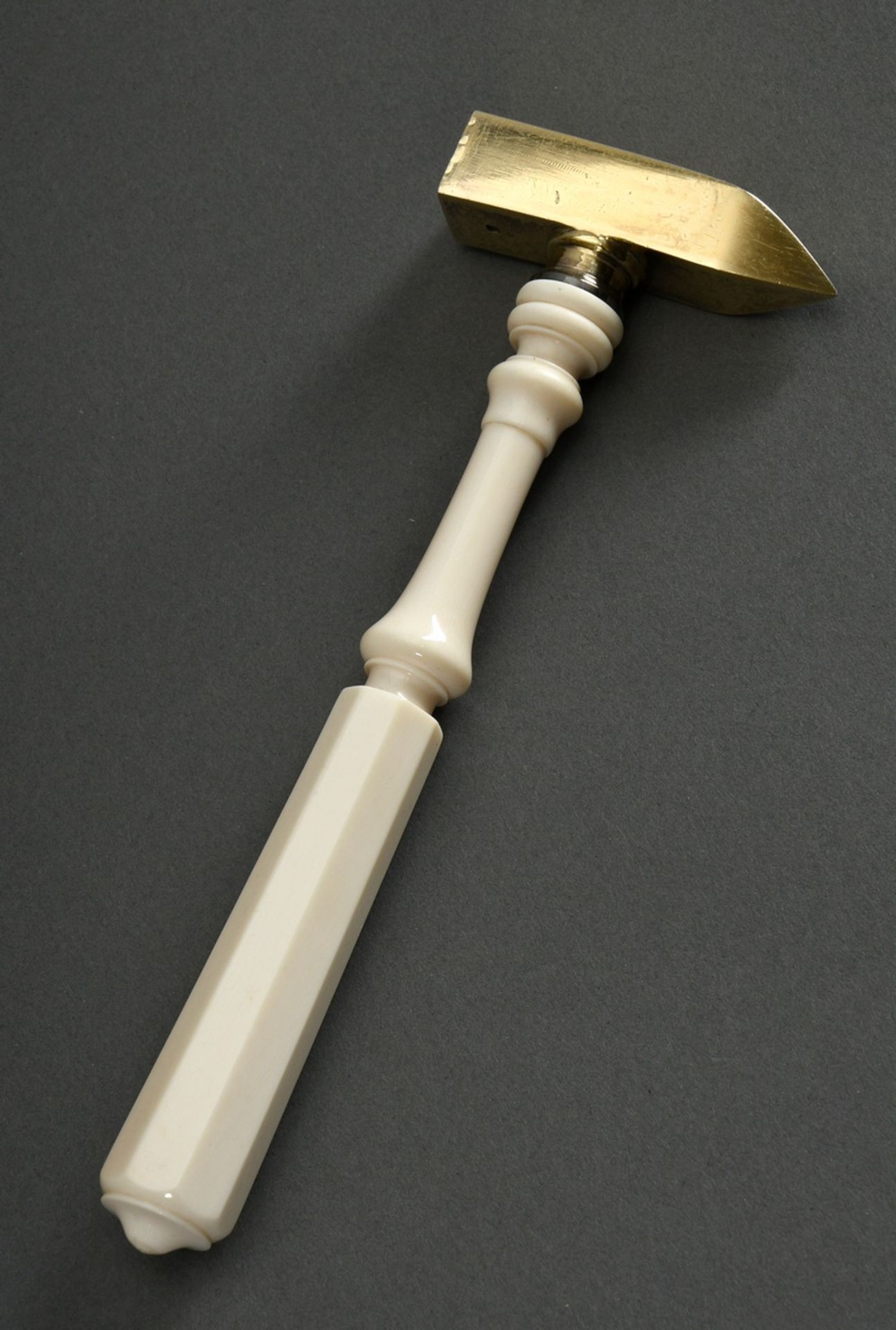 Masonic hammer with turned ivory handle and gilded vermeille silver top, MZ: "EP" (probably Emile P