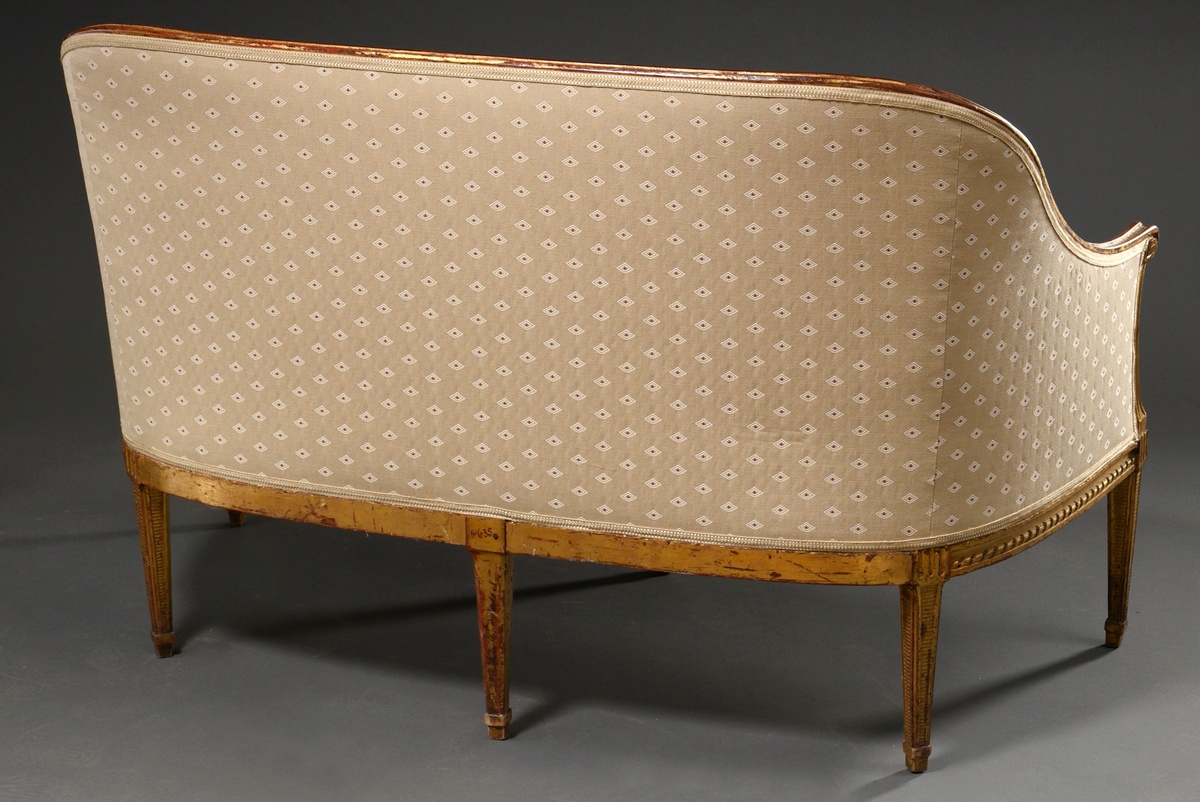 Small Louis XVI sofa with curved frame on 5 legs, carved band profiles and grooves in gilding over  - Image 8 of 8