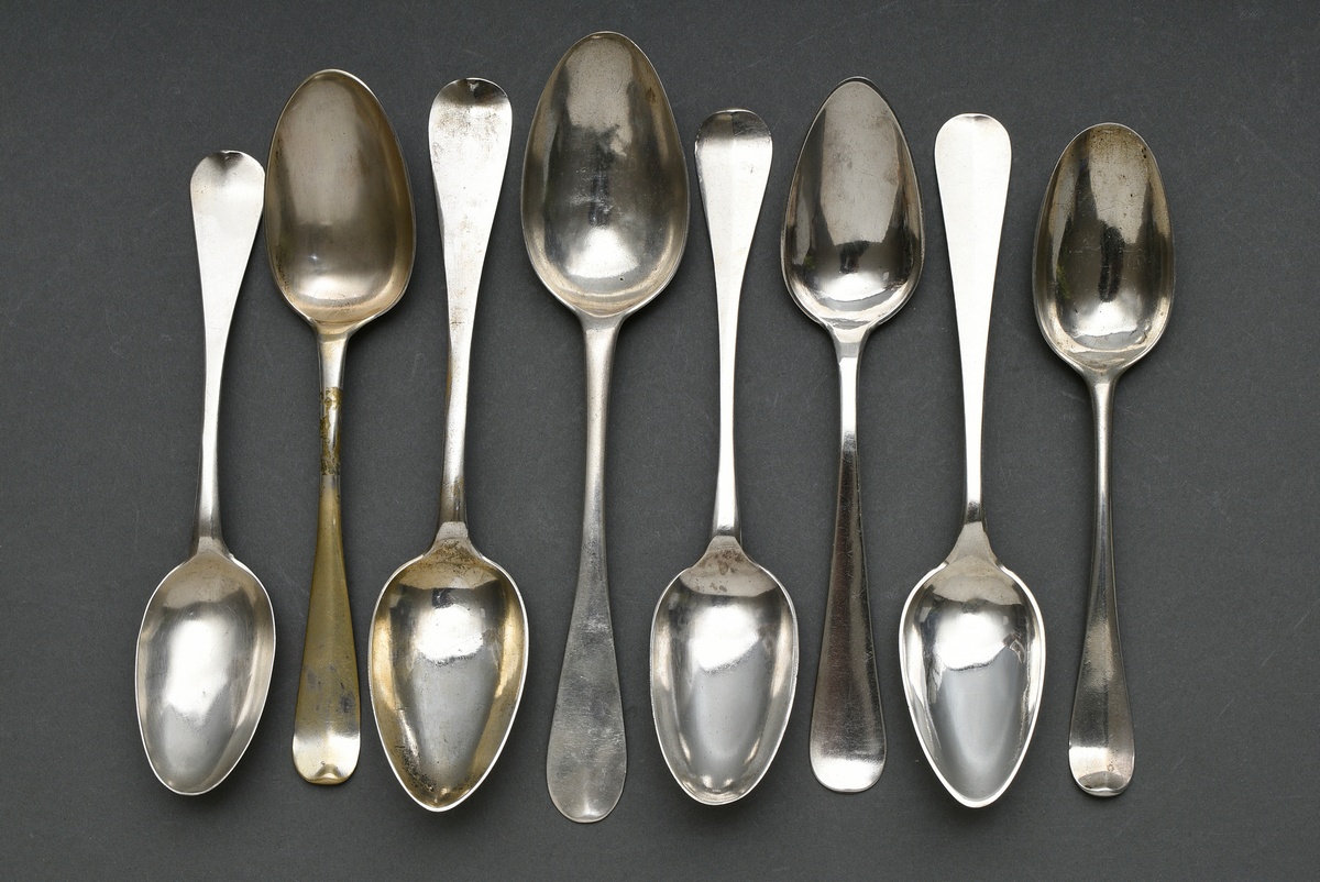 8 Various plain spoons after the English "Hanoverian" pattern with engraved owner's marks, various - Image 2 of 4