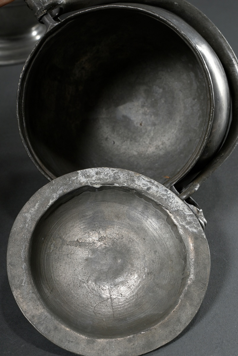 2 Various Lübeck pewter hanging pots with figural handles (food carriers), MZ: Johann Anton Kupffer - Image 4 of 8