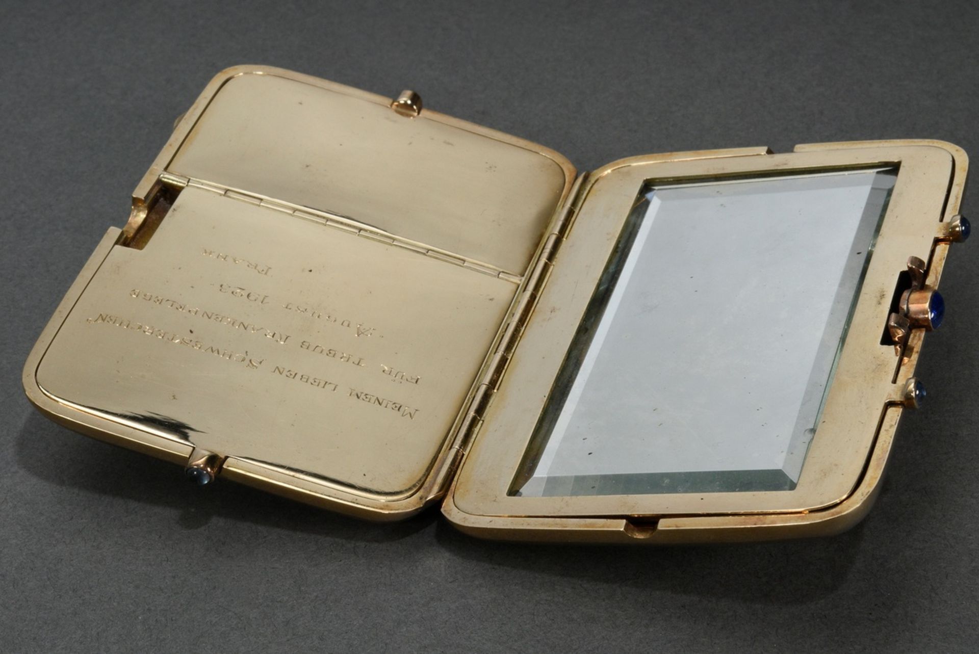 Heavy yellow gold 585 box with several compartments and mirror, Austria-Hungary c. 1900/1920, insid - Image 5 of 8