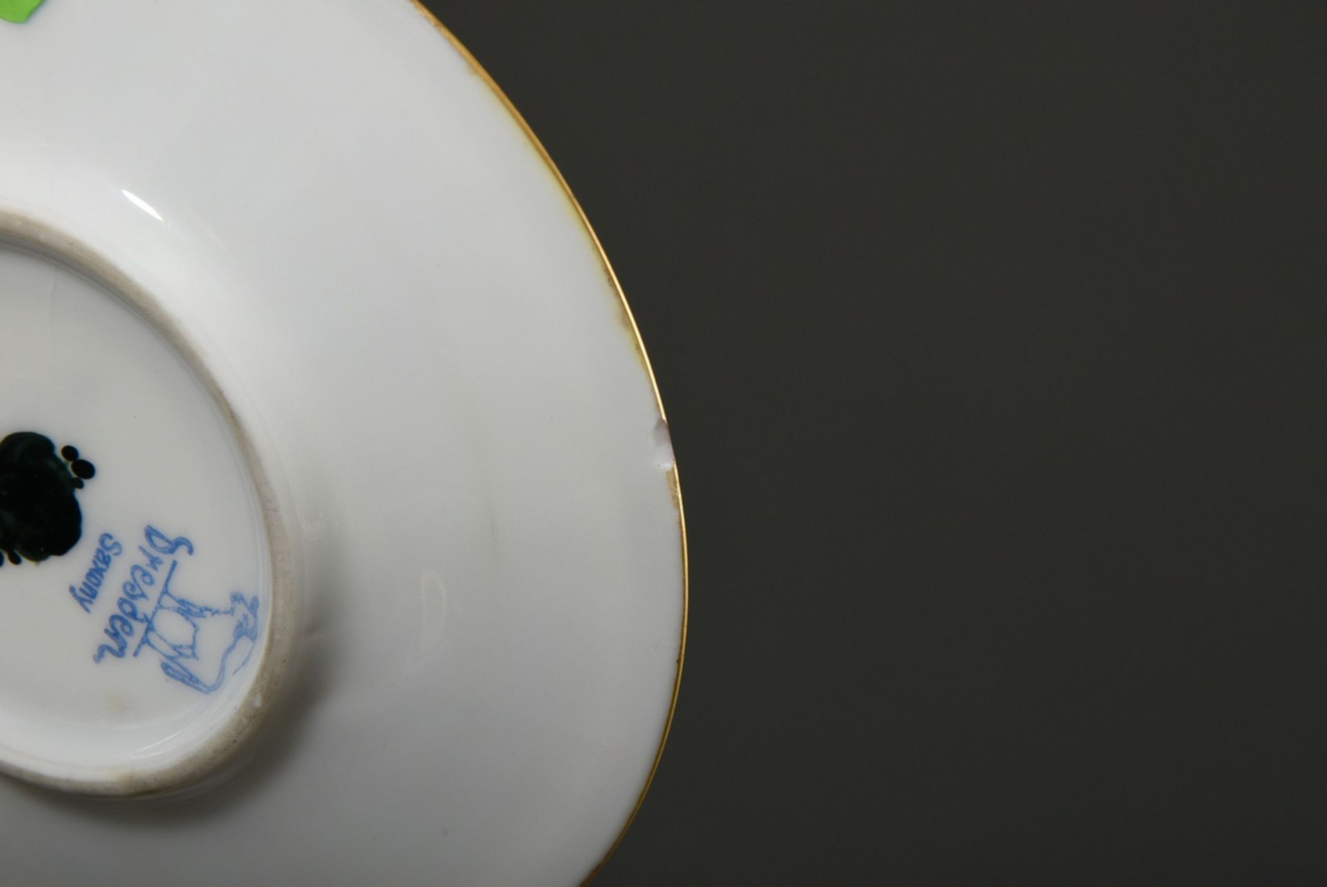 Splendid mocha cup/saucer with polychrome painting "cornflowers" and gold decoration, Ambrosius Lam - Image 5 of 5