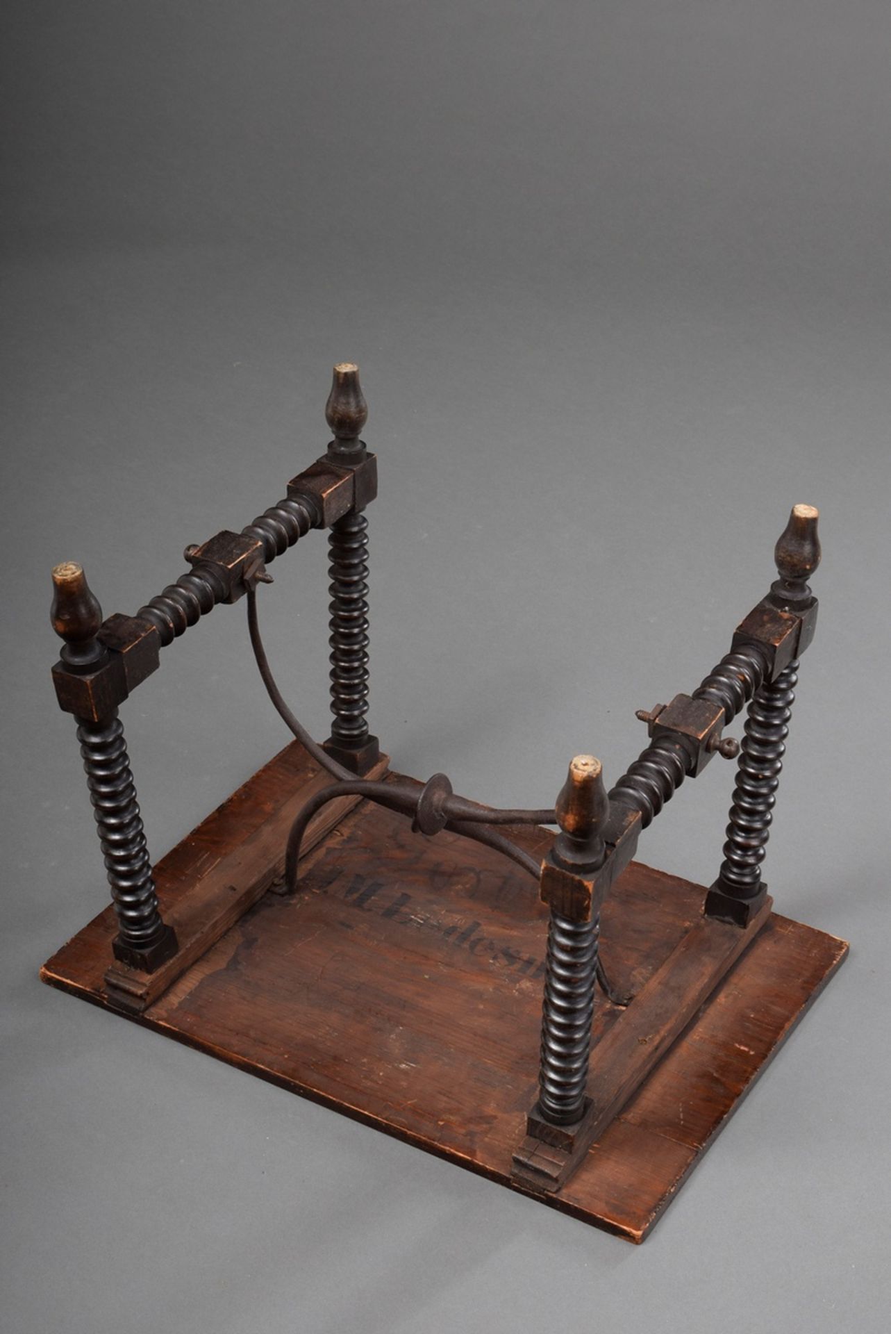 Spanish cabinet with tortoiseshell and brass inlays, walnut veneered on oak, on a table frame with  - Image 10 of 11