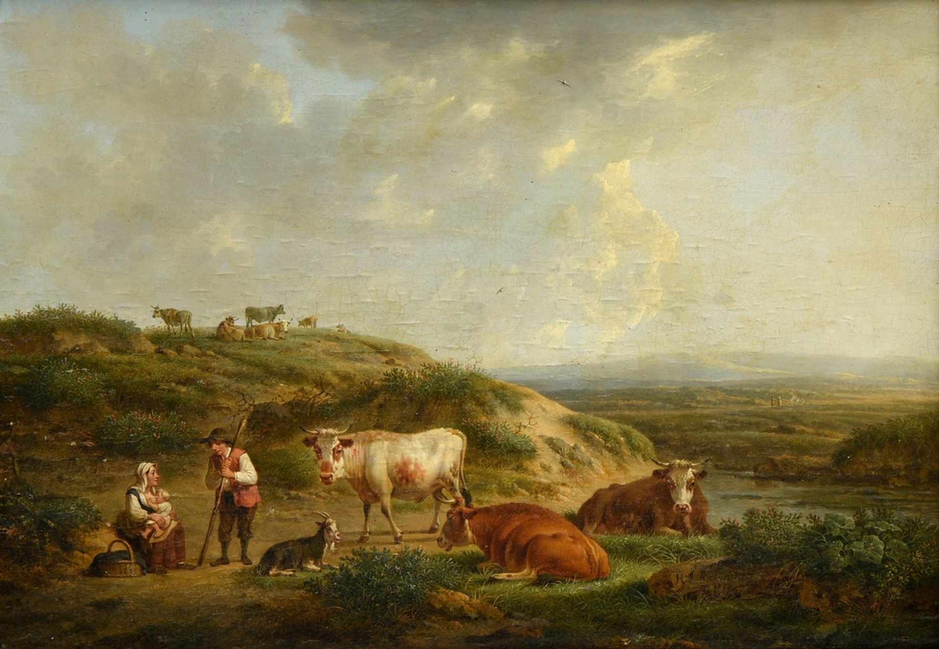 Antonissen, Henricus Josephus (1737-1794) "Landscape with Shepherds and Their Herd" 1779, oil/wood,